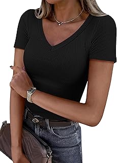 ATHMILE Womens Long Sleeve Crewneck/V Neck Ribbed Tops Fall Fitted Stretch Casual Basic T