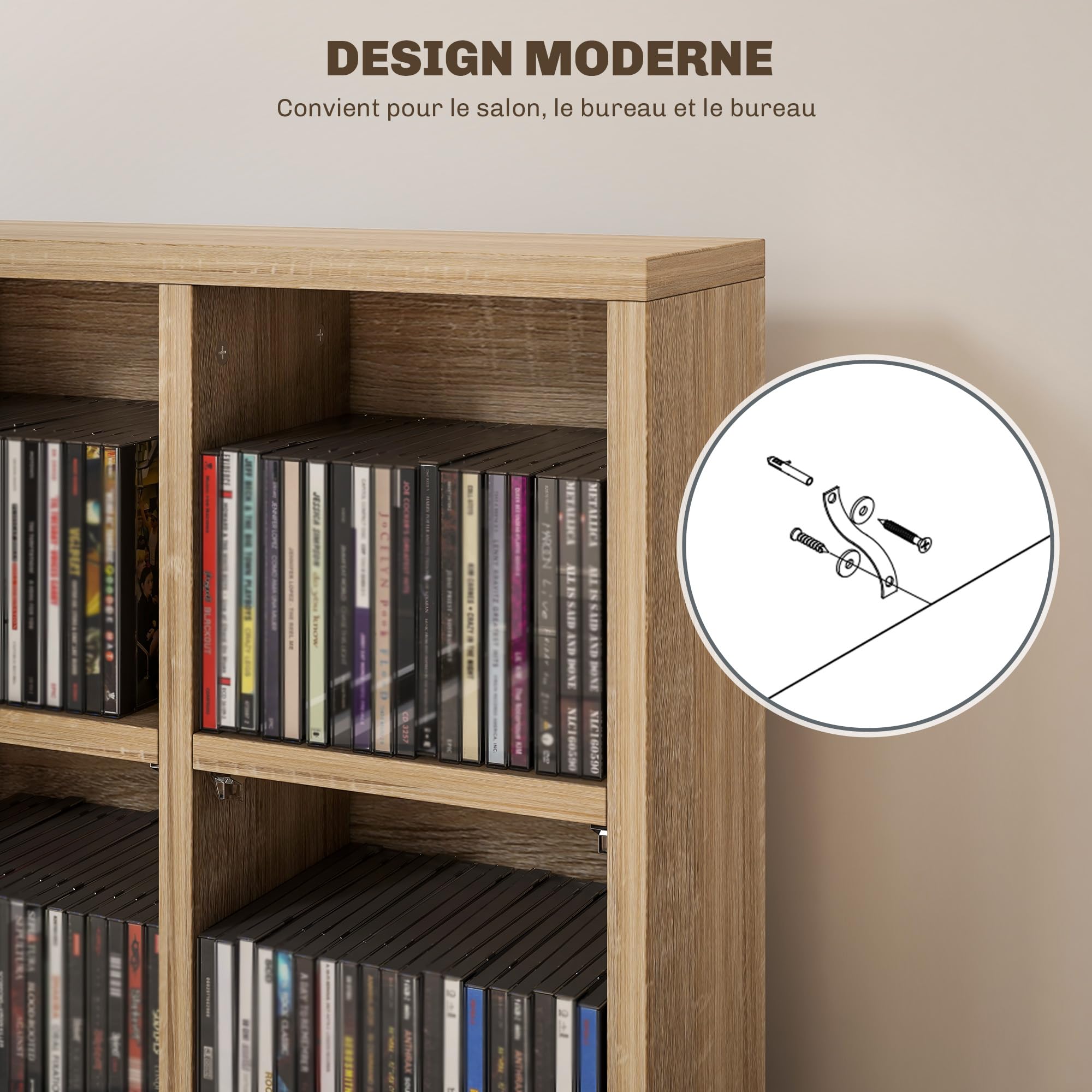 HOMCOM Rangements pour CD et DVD, Meuble de Rangement multimédia en Bois avec 24 Compartiments, étagères Ajustables, capacité jusqu'à 456 CD/336 DVD, bibliothèque, 89 x 20 x 130,5 cm, Bois Naturel