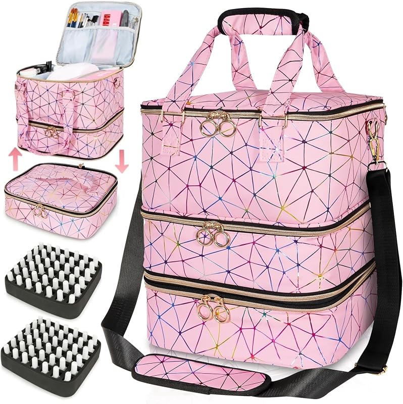 Bolsa organizadora de esmaltes MZTXY com 3 camadas, alça tiracolo e espaço para até 84 frascos