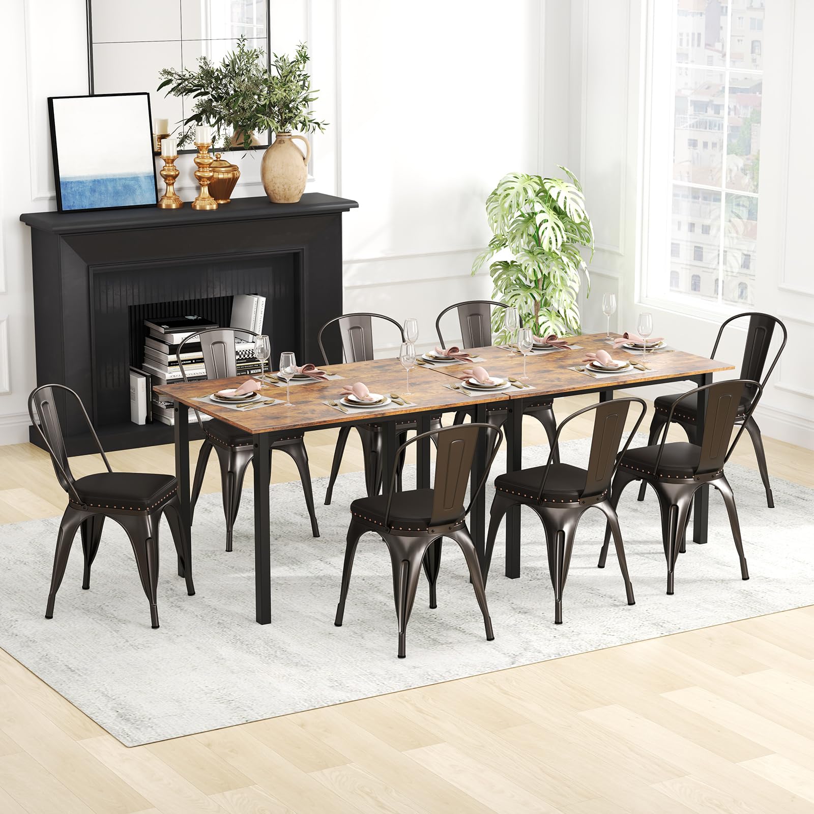 GIANTEX Juego de 4 Sillas de Comedor de Metal Apilables, Asiento Acolchado y Respaldo Desmontable, Carga hasta 150 kg, Sillas de Estilo Industrial para Restaurante, Cafetería, Bistró (Marrón)