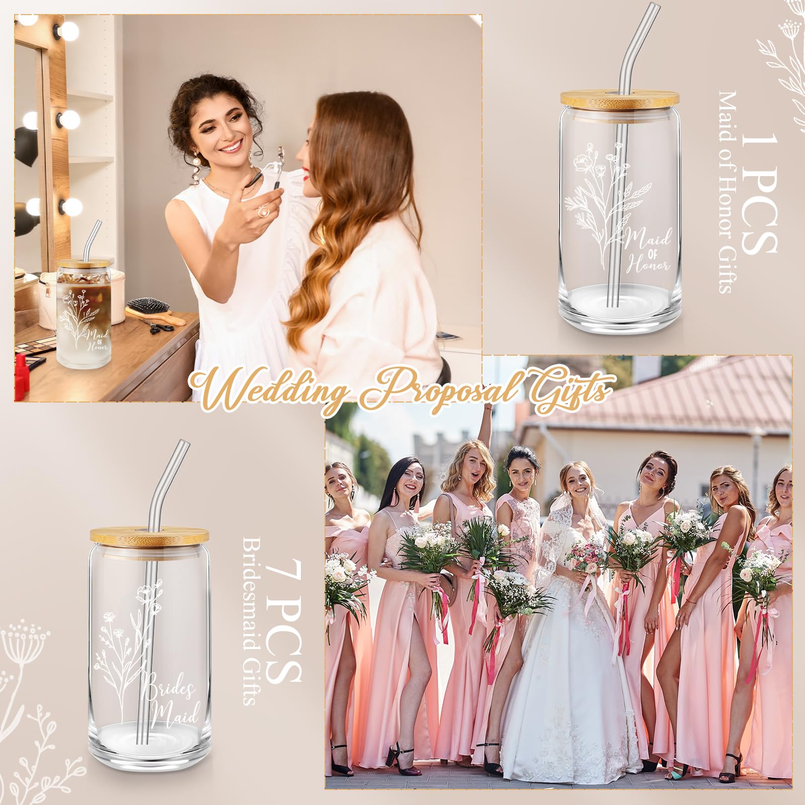 Layhit 8 Pcs Bridesmaid Gifts Bridesmaid Proposal Gifts 16 oz Glass Cups