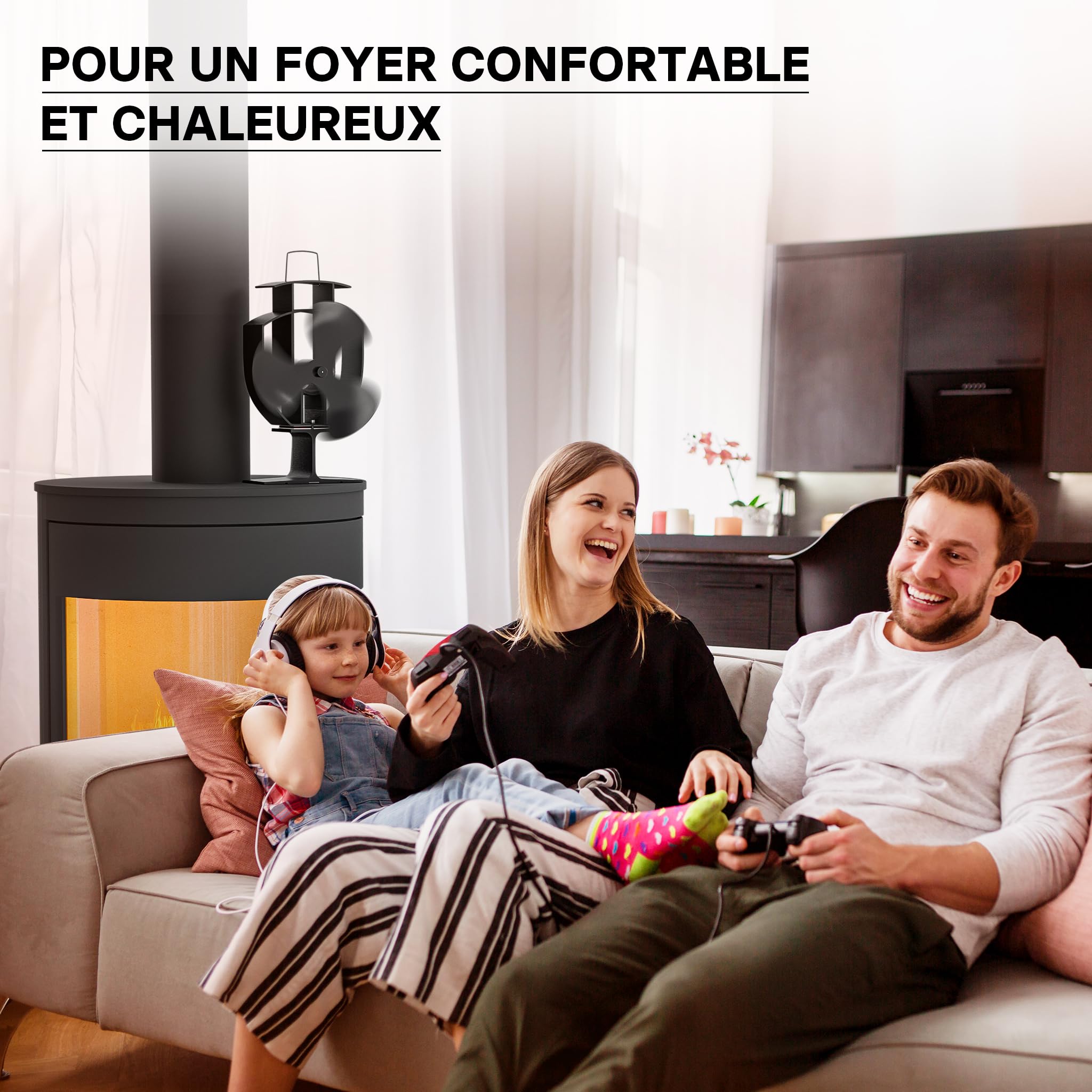WilTec Ventilateur de poêle à bois – 3 Pales – 1100 tr/min – 50-300 °C – Autoalimentation thermique par Chaleur Sans courant – Distribution homogène de chaleur de cheminée