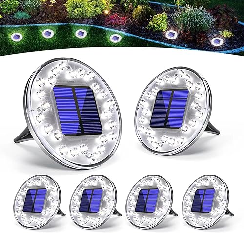 Jnaurb Luces solares de suelo para exteriores 24 luces LED solares de jardín con 2 modos luces de disco impermeables alimentadas por energía solar