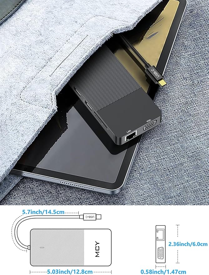 Hub USB C 12 en 1 con Dual HDMI 4K, VGA, Ethernet, Carga PD 100W miniatura 7