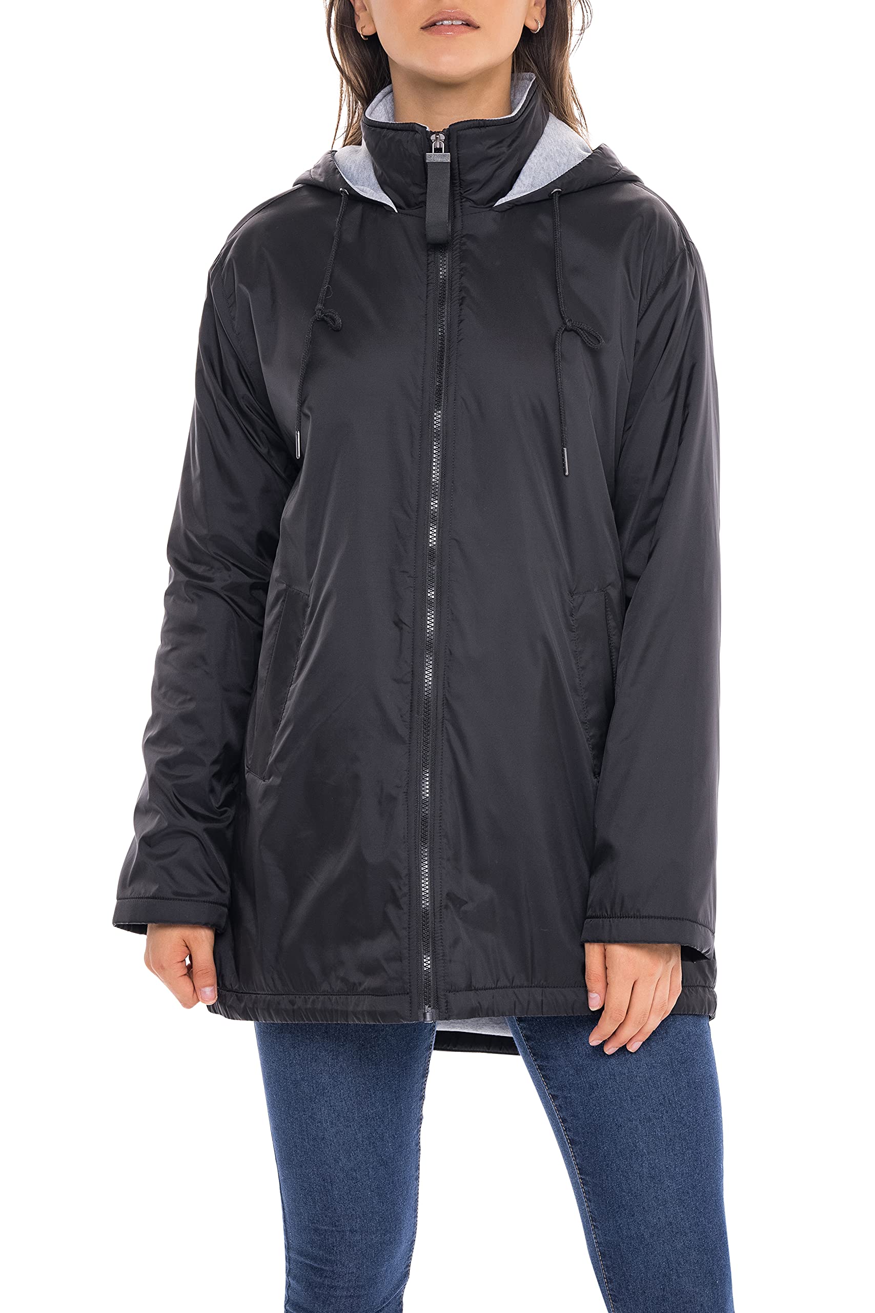 Sebby S.E.B Women's Rain Jacket, Waterproof and Hooded Windbreaker Rain Coat Medium Weight for Fall and Winter