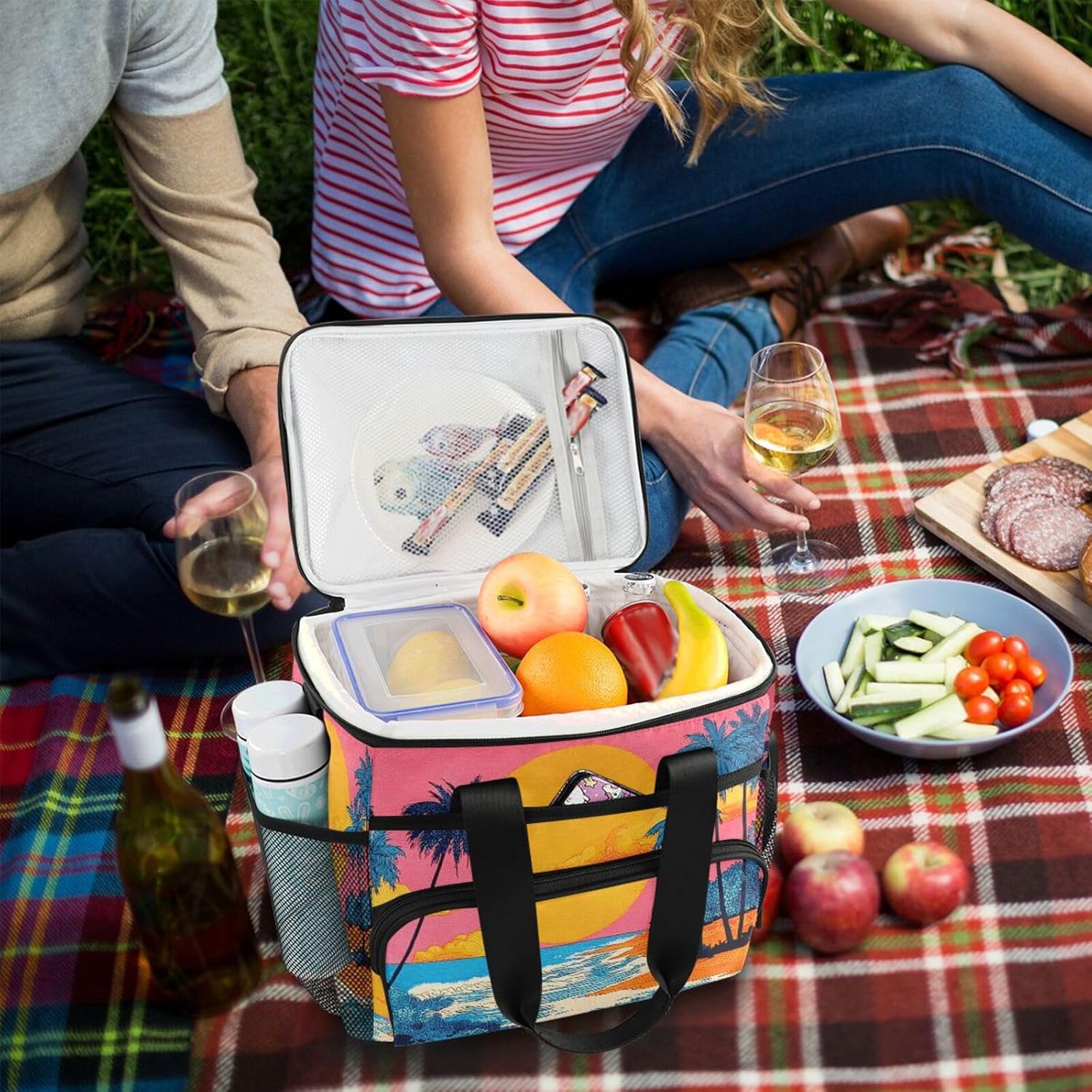Cooler Bags Beach Sunset Print, Insulated Shoulder Lunch Box 24 Cans Capacity Leakproof with Handle for Picnic Camping