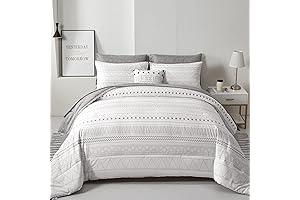 WONGS BEDDING 7-Piece Queen Boho Comforter Set with Geometric Pattern