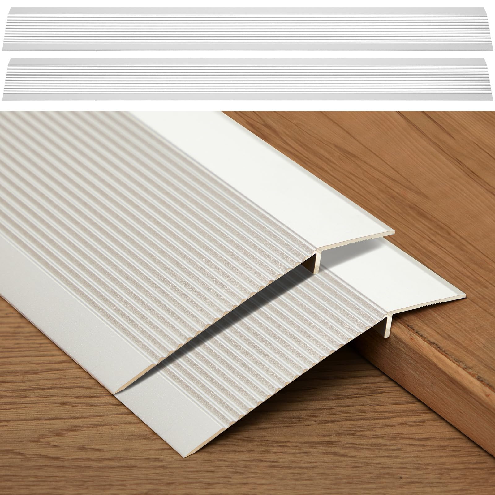 Photo 1 of 2 Pcs Aluminum Floor Transition Strip Thickness About 1.8 mm 36 Inch Threshold Ramps for Doorway Door Threshold Reducer Doorway Edge Trim Suitable for Threshold Height Less Than 1.6 Inches (Silver)