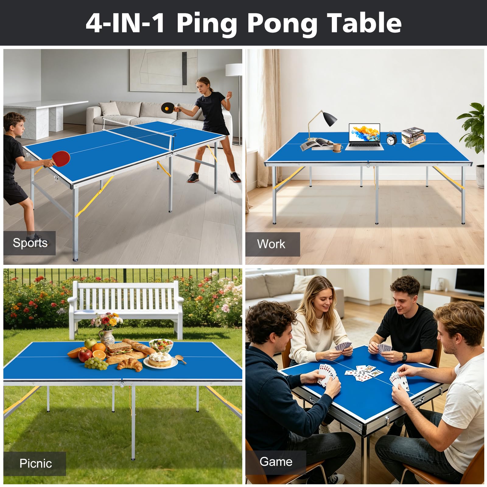 Tavolo da ping pong pieghevole di medie dimensioni con rete, pagaie e palline, in MDF multiuso, da 1,8 m x 91,8 cm, per bambini, adolescenti e adulti, compatto e portatile
