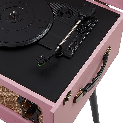Miniatura 7 de Arkrocket Discovery Tocadiscos Bluetooth de 3 velocidades con consola retro con altavoces integrados y patas extraíbles (rosa)