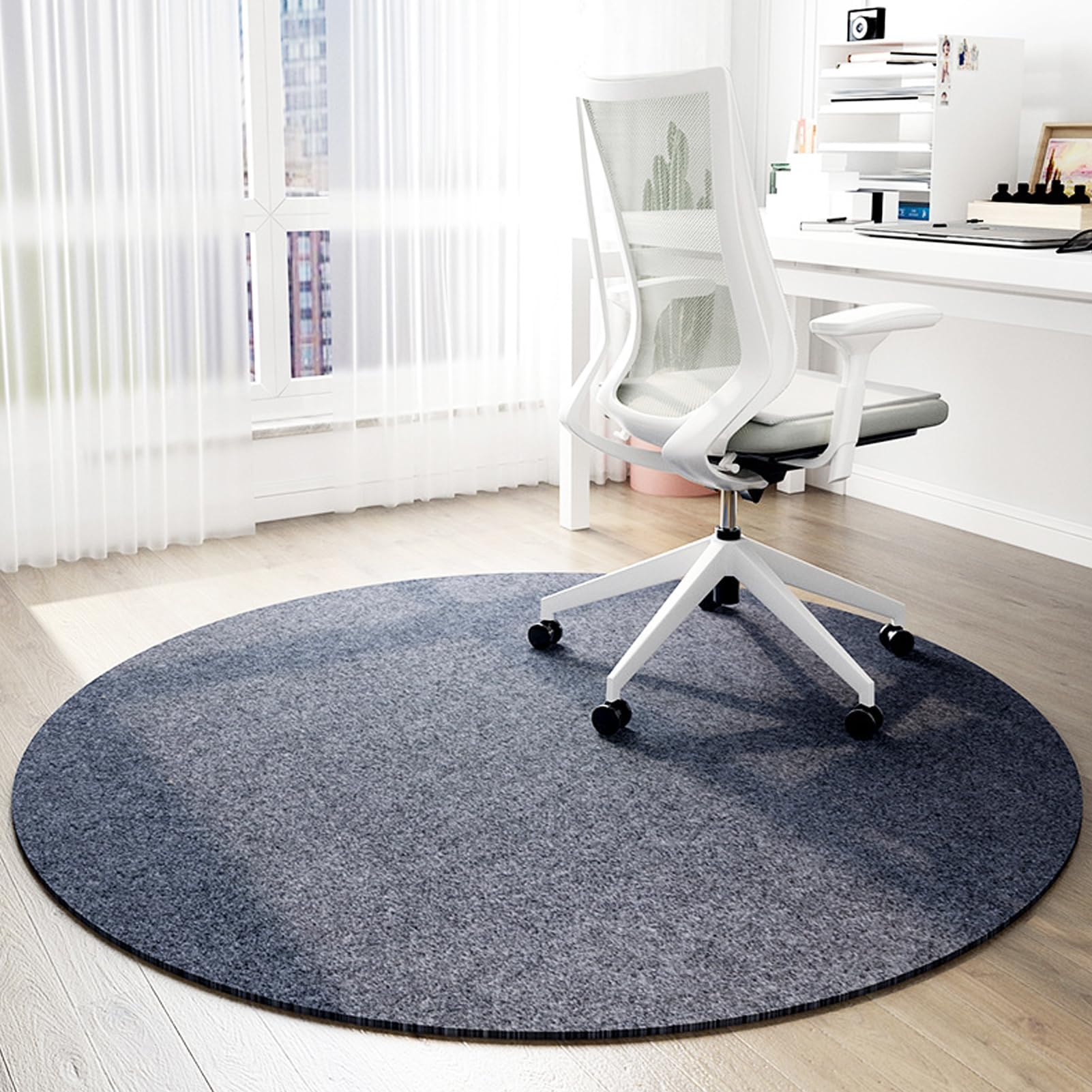 VAODO Office Chair Mat, 80 cm Round Office Gaming Computer Desk Chair Carpet for Hardwood Floor,Anti-Slip Floor Protector Rug, Dirt Resistant and Easy to Clean, Gray