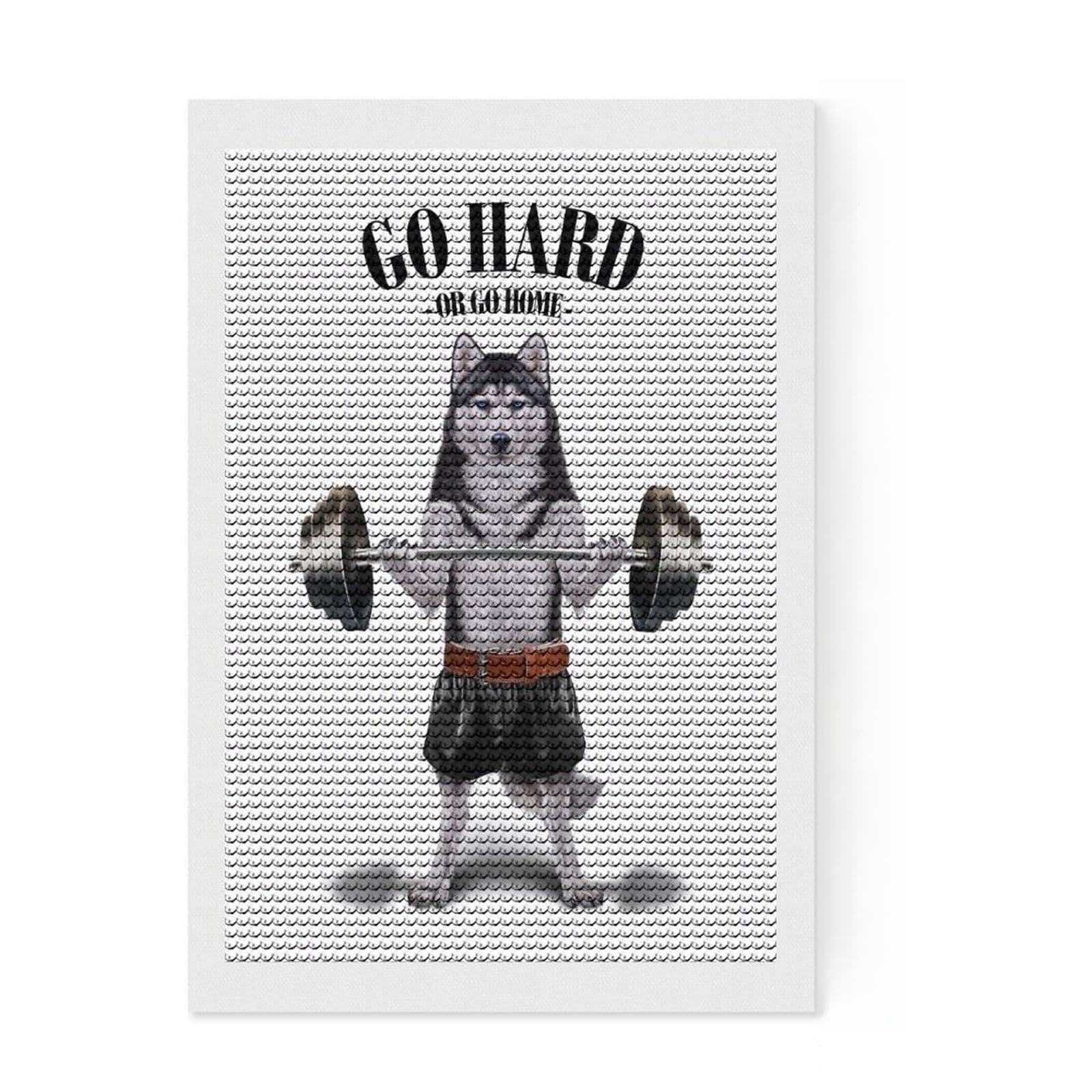Junmoney Husky Dog Weightlifting Crystal Diamond Art Kit 8"x12", Festive Craft Gift, Aesthetic Room Decor, with Tool Kit, Creative Gift Idea
