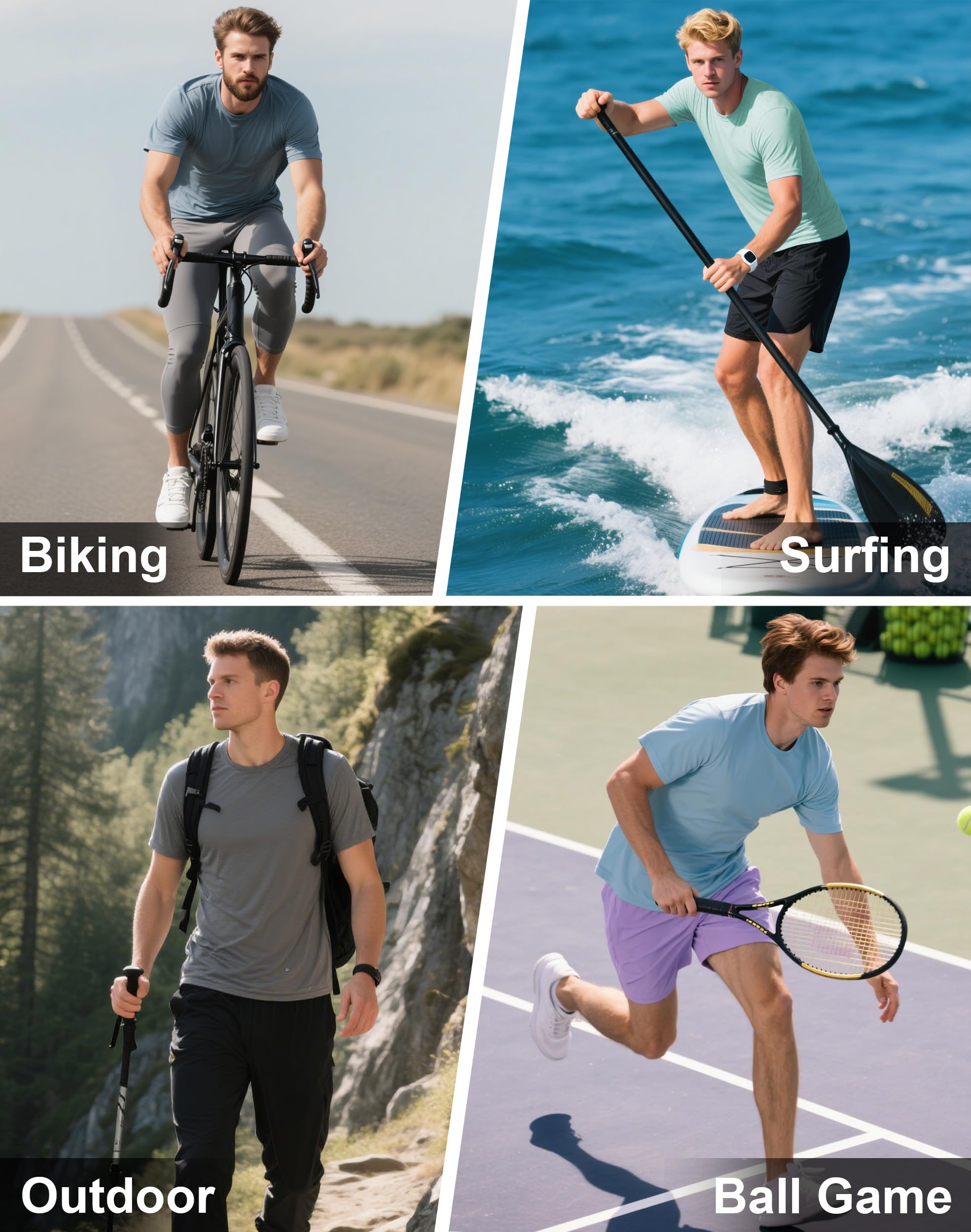 Hioutdoor UV Shirt Herren 3er Pack Schutz UPF 50+ Schnelltrocknend Kurzarm Rash Guard Sommer Strand für Outdoor Surfen Schwimmen Sport Tshirt Schutzkleidung Männer