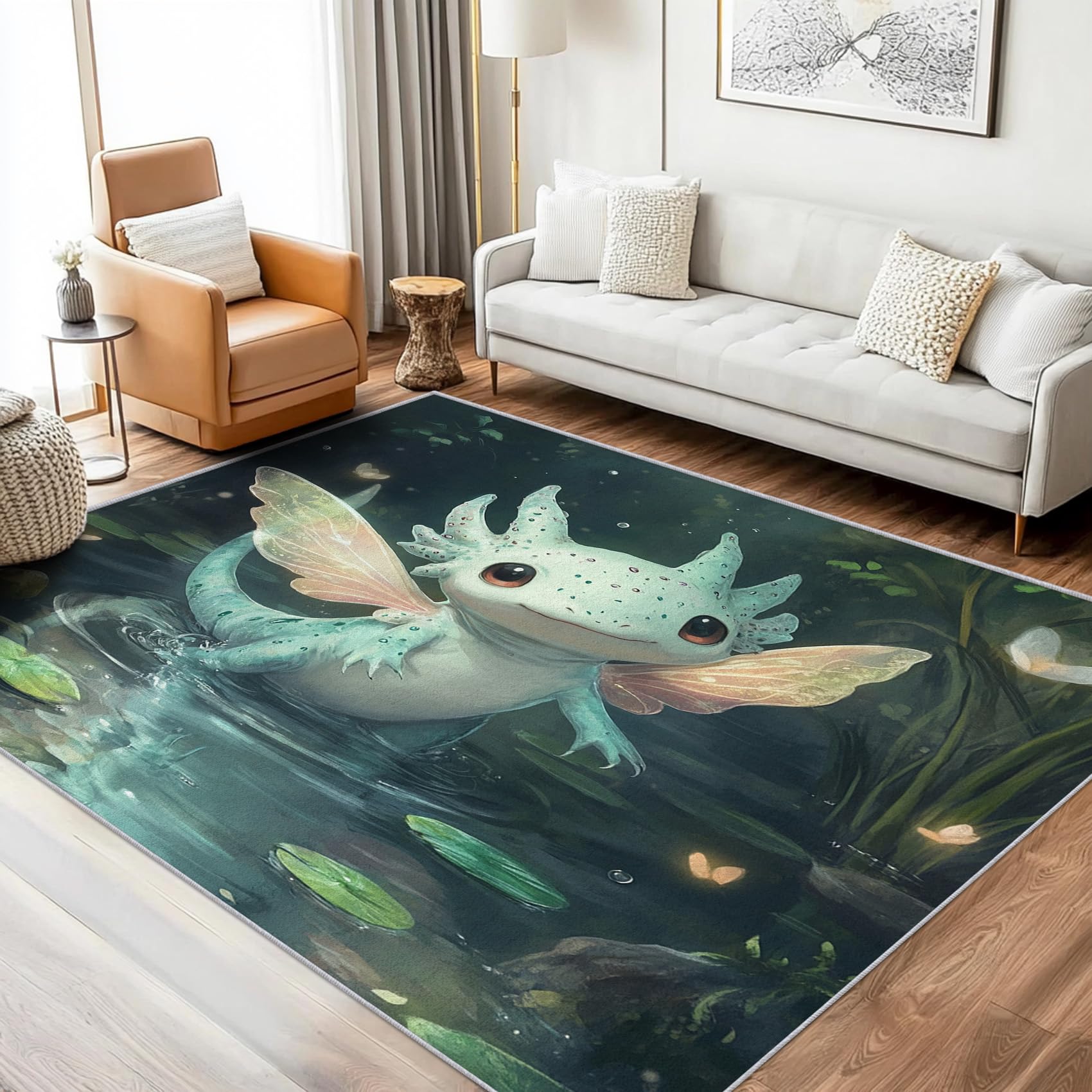ZDABAOEC Axolotl Bedroom Rug - Axolotl Rugs for Living Room, Bedroom, Cute Animal Carpet, Washable Non Slip Large Rug, Soft Low Pile Patterned Area Rug & Home Decor & Gifts, 140 x 200cm