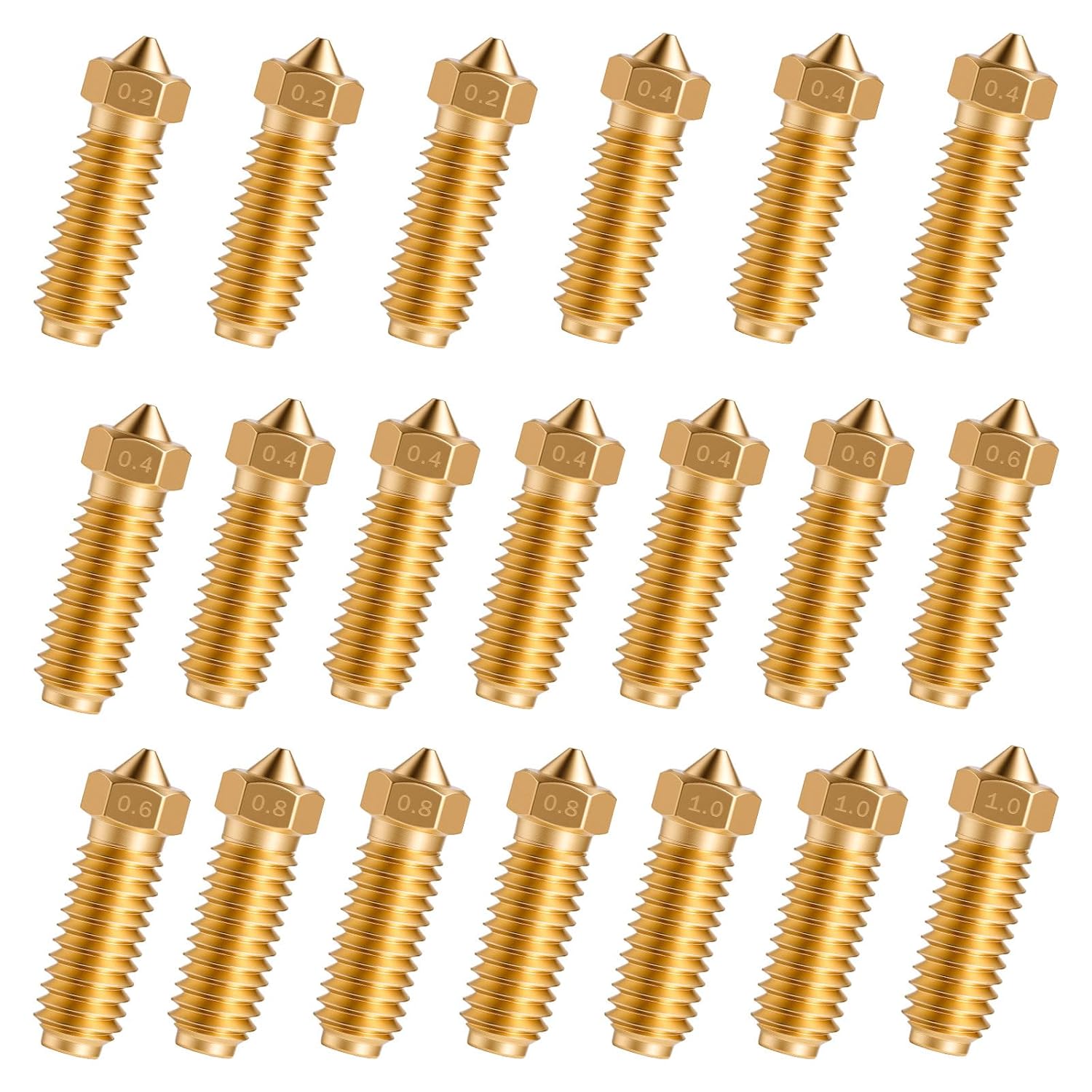20 Stück Messingdüsen,3D Drucker Düse,8 x 0,4 mm und 3 x 0,2 mm/0,6 mm/0,8 mm/1,0 mm Messing Düse Nozzle Extruder Druckkopf kompatibel mit Anycubic Kobra 3, Kobra 3 Combo, Kobra S1, Kobra S1 Combo