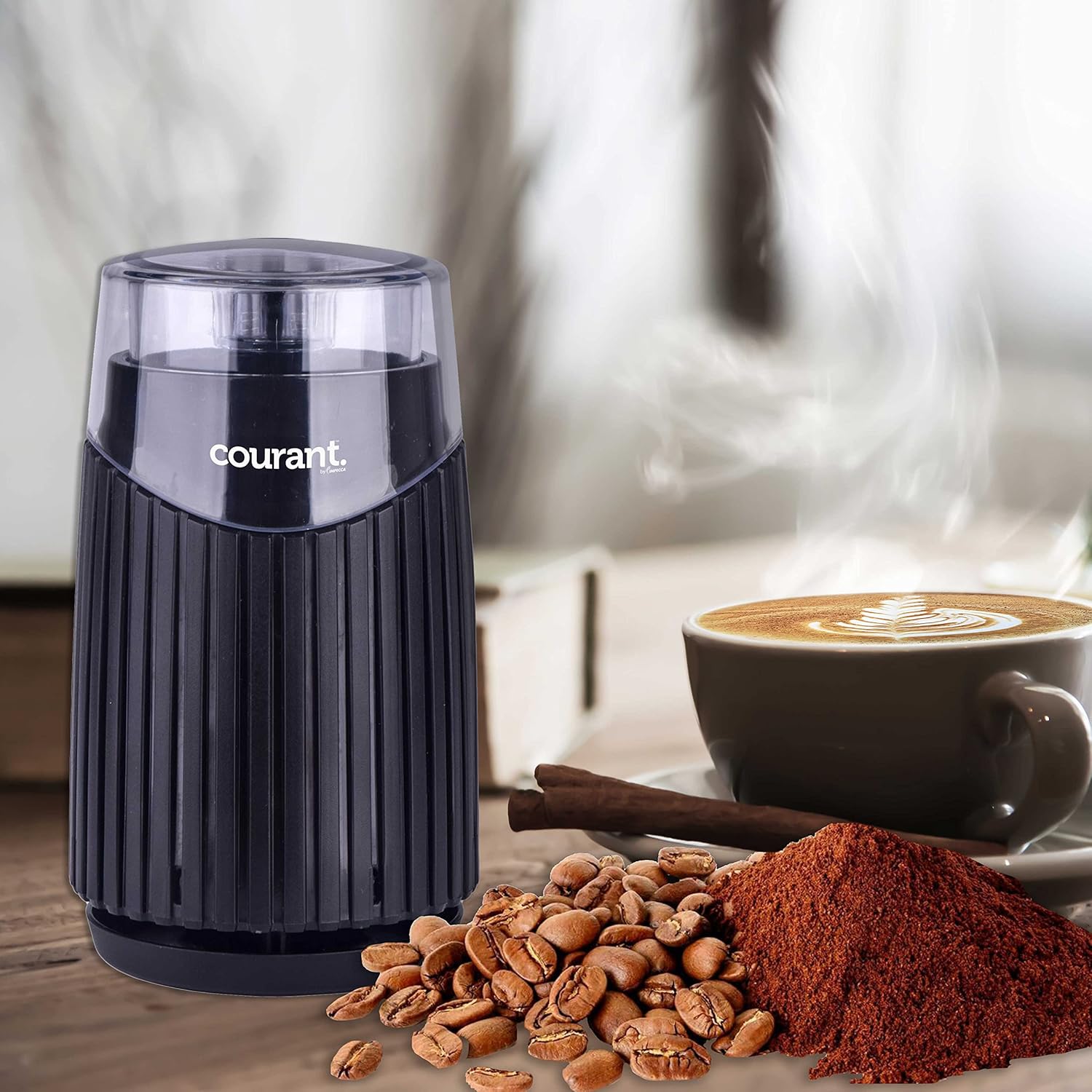 Courant Electric Coffee Grinder One Touch, Coffee Bean and Spice Grinder, With Heavy-Duty Stainless Steel Blades Durable Base,150 Watt Powerful Motor, Black
