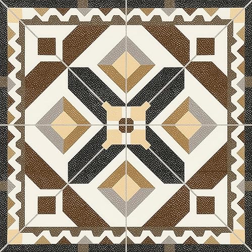 Miniatura 12 de 10 piezas 12x12 pulgadas Azulejos de piso retro amarillo y turquesa repetidos con diseño floral, despegar y pegar, removibles, autoadhesivos, de