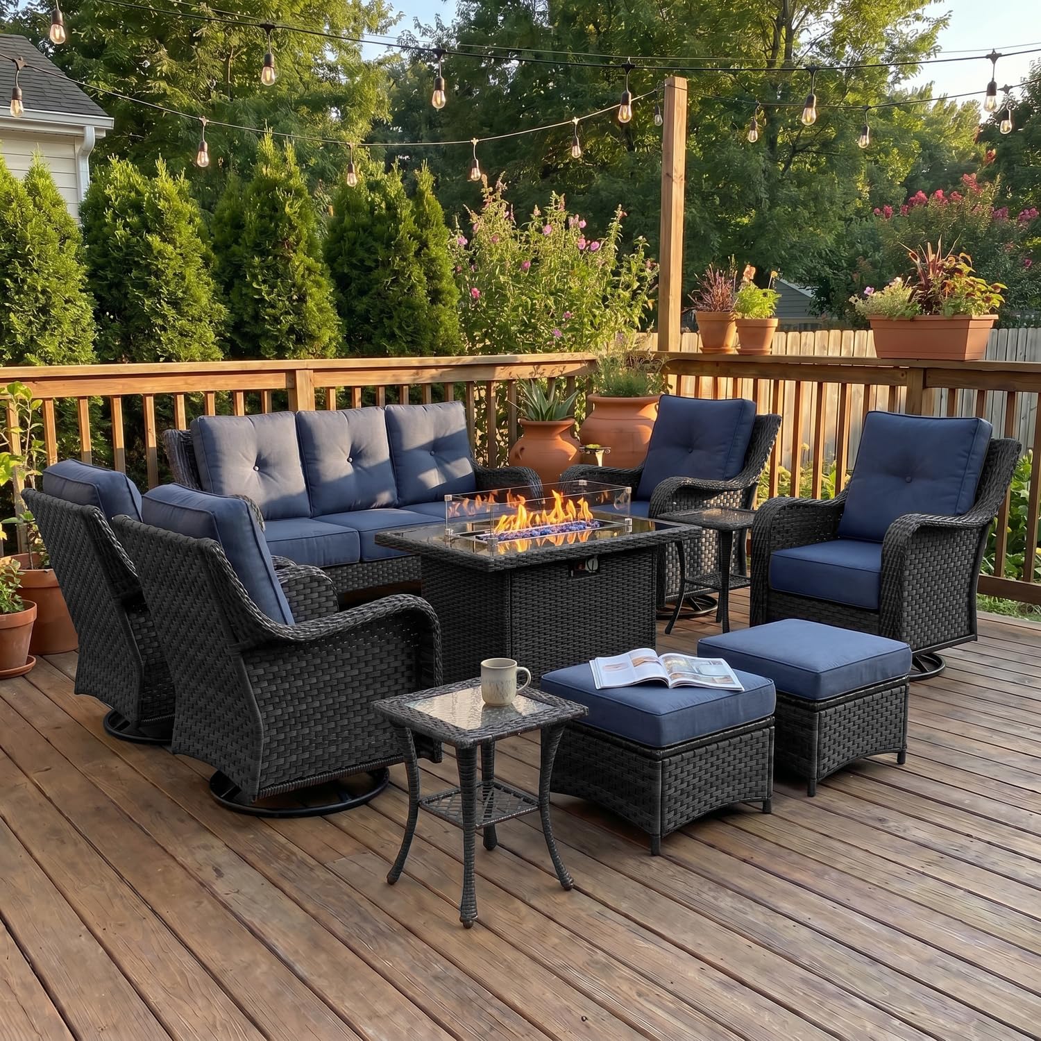 LayinSun 10 Piece Wicker Outdoor Furniture Set with 6-inch Comfy Cushions