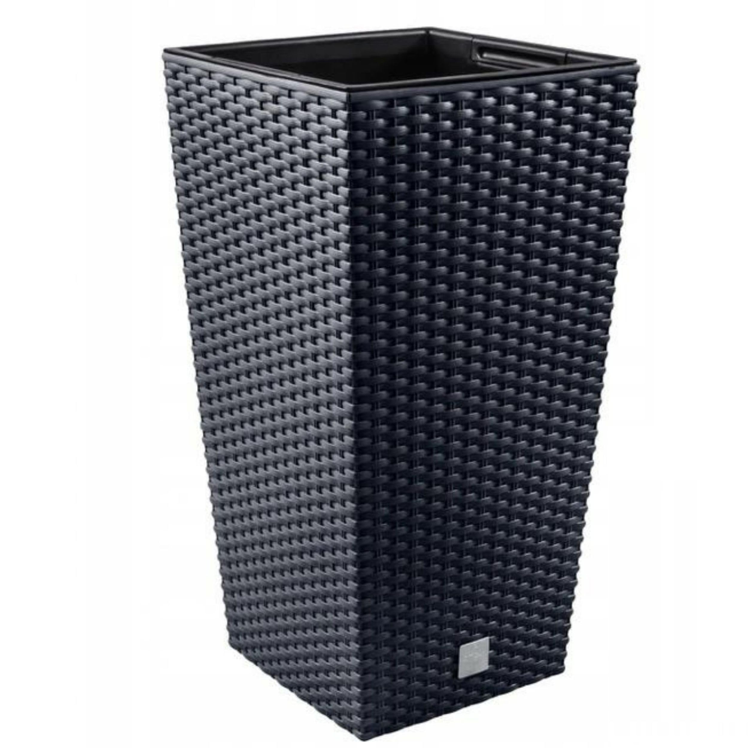 Pot de fleurs 40 x 40 x 75 cm - Avec aspect rotin et insert résistant aux intempéries - Pots de plantes pour un design intérieur et extérieur élégant - Pots de fleurs pour moins de terre et un