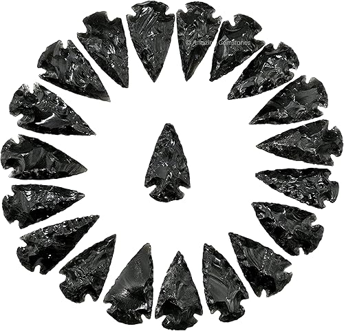 Amazing Gemstone 20 puntas de flecha de obsidiana negra, cristal y piedra curativa, cabeza de flecha de roca pedernal  puntas de flecha de 1 a 1.5