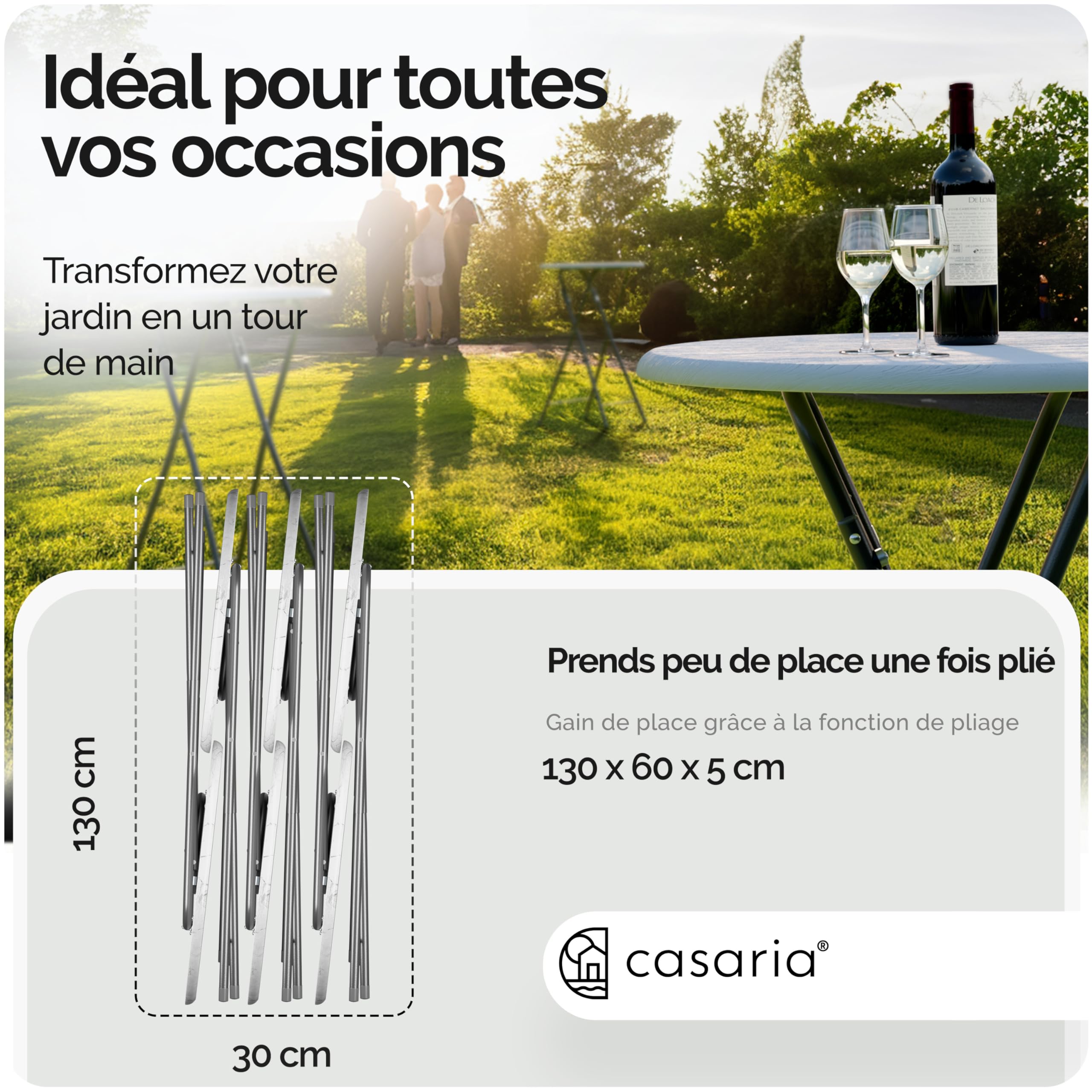 Casaria® Table Haute Pliante Blanche Table de Bar Ø 60cm Mange-Debout Rond Table de bistrot Jardin terrasse Balcon