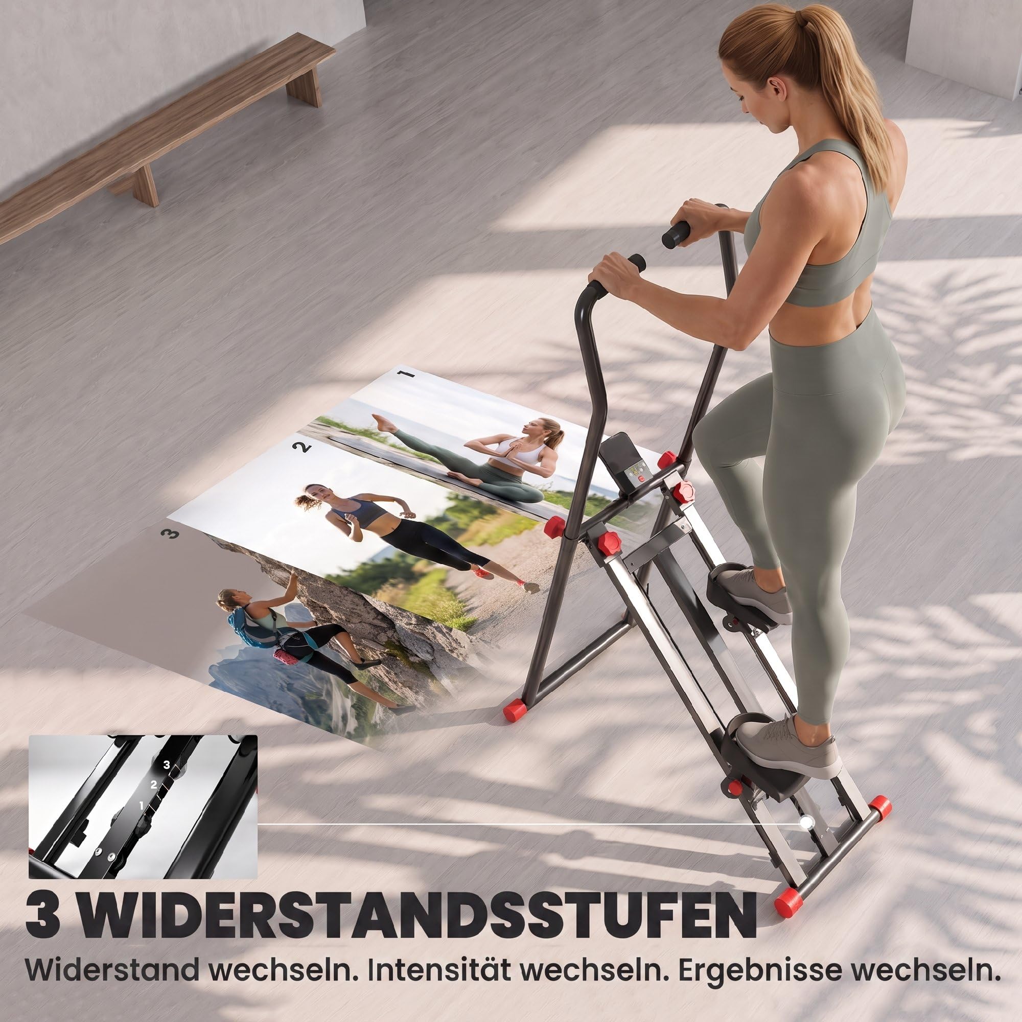 SPORTNOW Stepper para Gimnasio en casa con 3 resistencias Plegable LCD