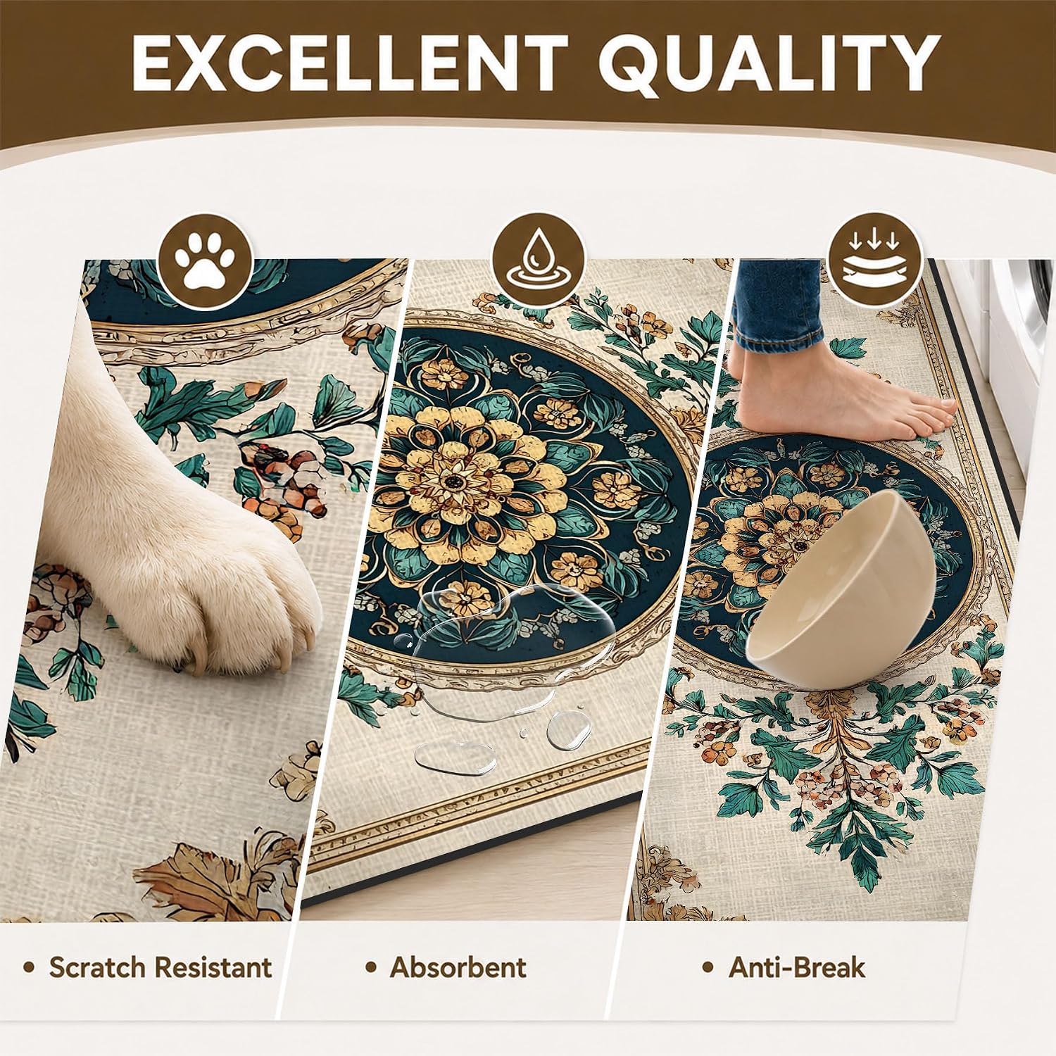 Laundry Room Rugs and Mats Set of 2, Non-Slip Washable Absorbent Mats, Kitchen Floor Mat, Washer Dryer Area Rug for Bathroom Entryway (47.2"x19.7" + 23.6"x19.7")