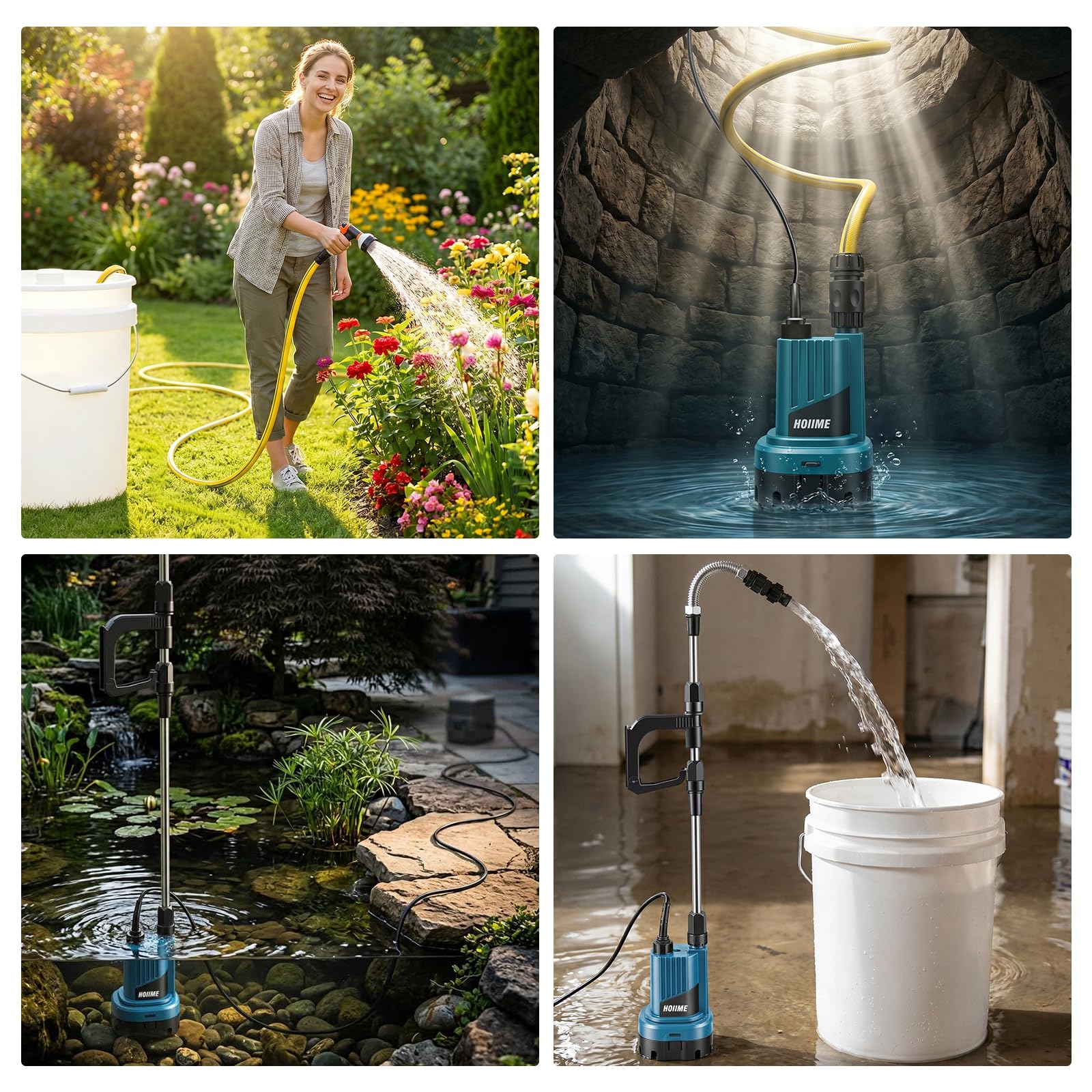 Akku-Tauchdruck Regenfasspumpe Kompatibel mit Maki-ta 18V Akku, 300W Regenfasspumpe Schmutzwasserpumpe, Fördermenge 5000L/h, Förderhöhe 8m (Ohne Akku)
