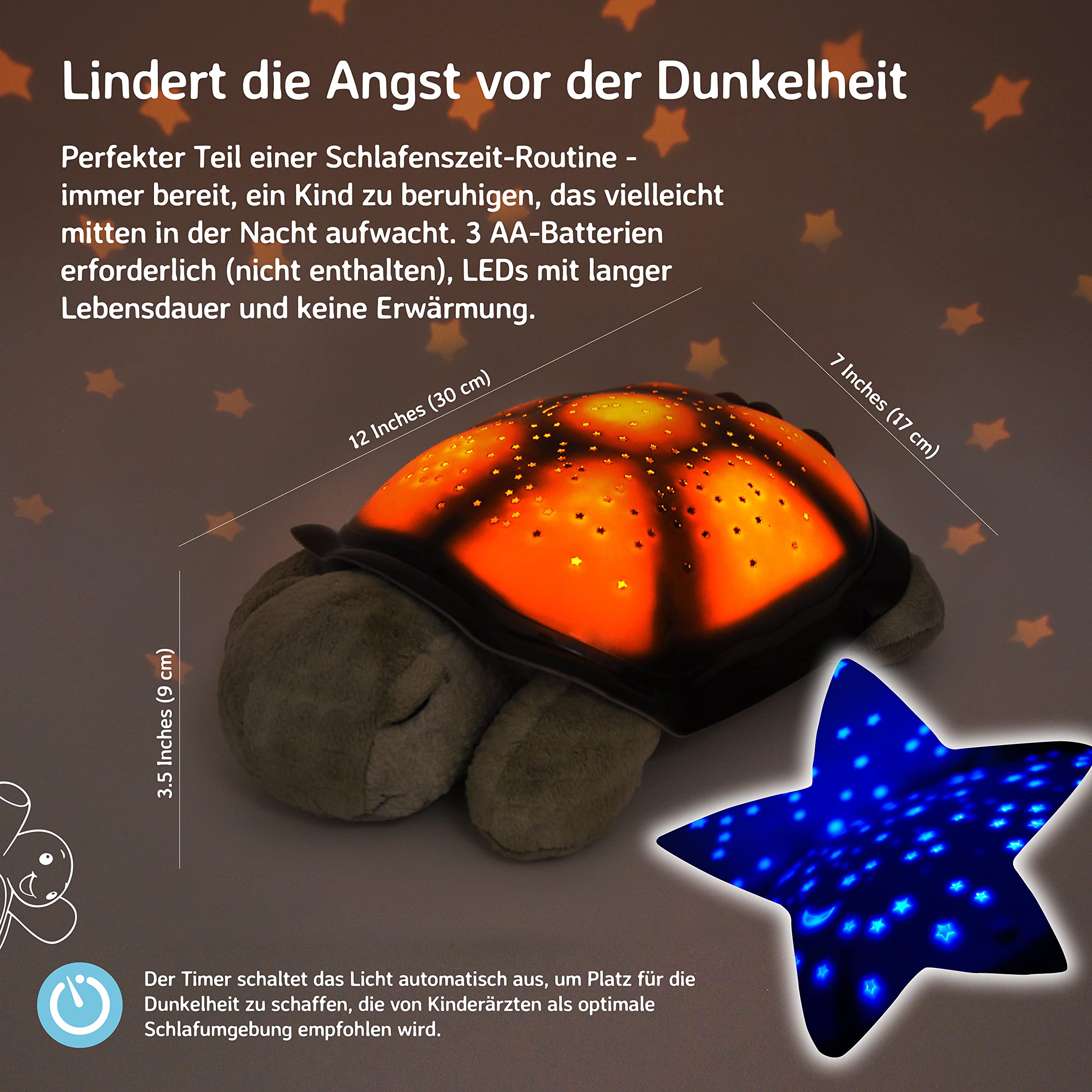 Cloud b Beruhigendes Nachtlicht Sternenprojektor | Sternenhimmel Projektor Kinder mit 3 Farben & 8 Sternbildern | Einschlafhilfe mit Auto-Off 45 Min | Schildkröte Grün
