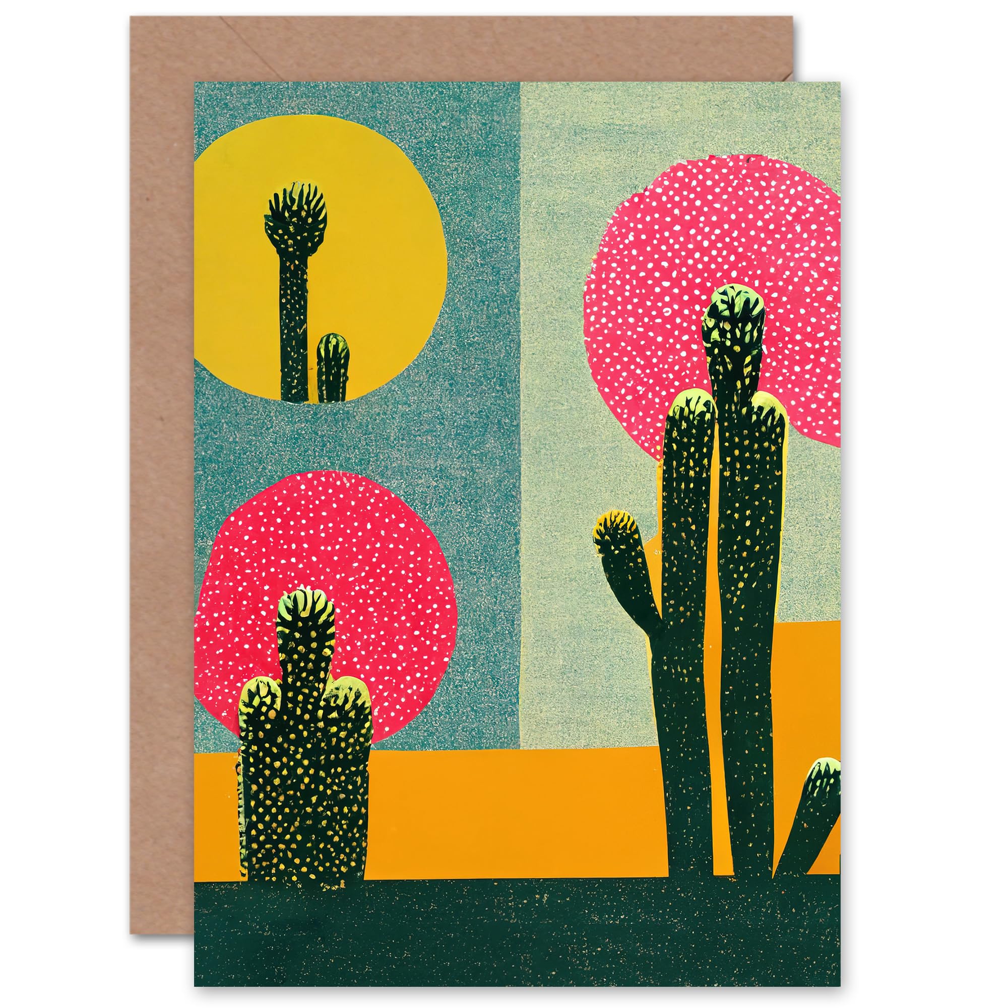 Artery8 Cactus Abstract for Him or Her Man Woman Birthday Thank You Congratulations Blank Art Greeting Card