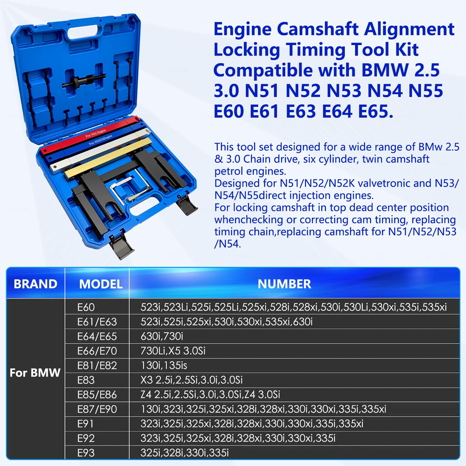 ZKTOOL Attrezzi per Il Bloccaggio della Sincronizzazione dell'Allineamento dell'Albero a Camme, per Motori BMW 2.5 3.0 N51 N52 N53 N54 N55 E60 E61 E63 E64 E65, Attrezzi per Cinghie di Distribuzione
