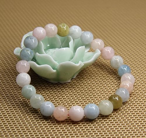 Miniatura 3 de Amandastone Pulsera elástica de cuentas redondas de 0.315 in con piedras preciosas naturales de 7 pulgadas