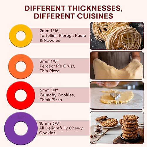 Miniatura 5 de Kitchtic Rodillo ajustable con anillos extraíbles, rodillo de precisión para hornear y masa de galletas con anillos de medición de grosor para masa
