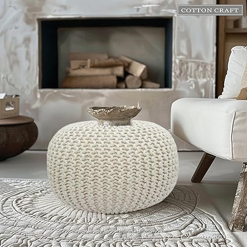 Miniatura 2 de COTTON CRAFT Round Dori Pouf - Cotton Braid Cord Cable Knitted Ottoman - Foot Stool Footrest Floor Pouf Accent Furniture Bean Bag - Living Room Dorm