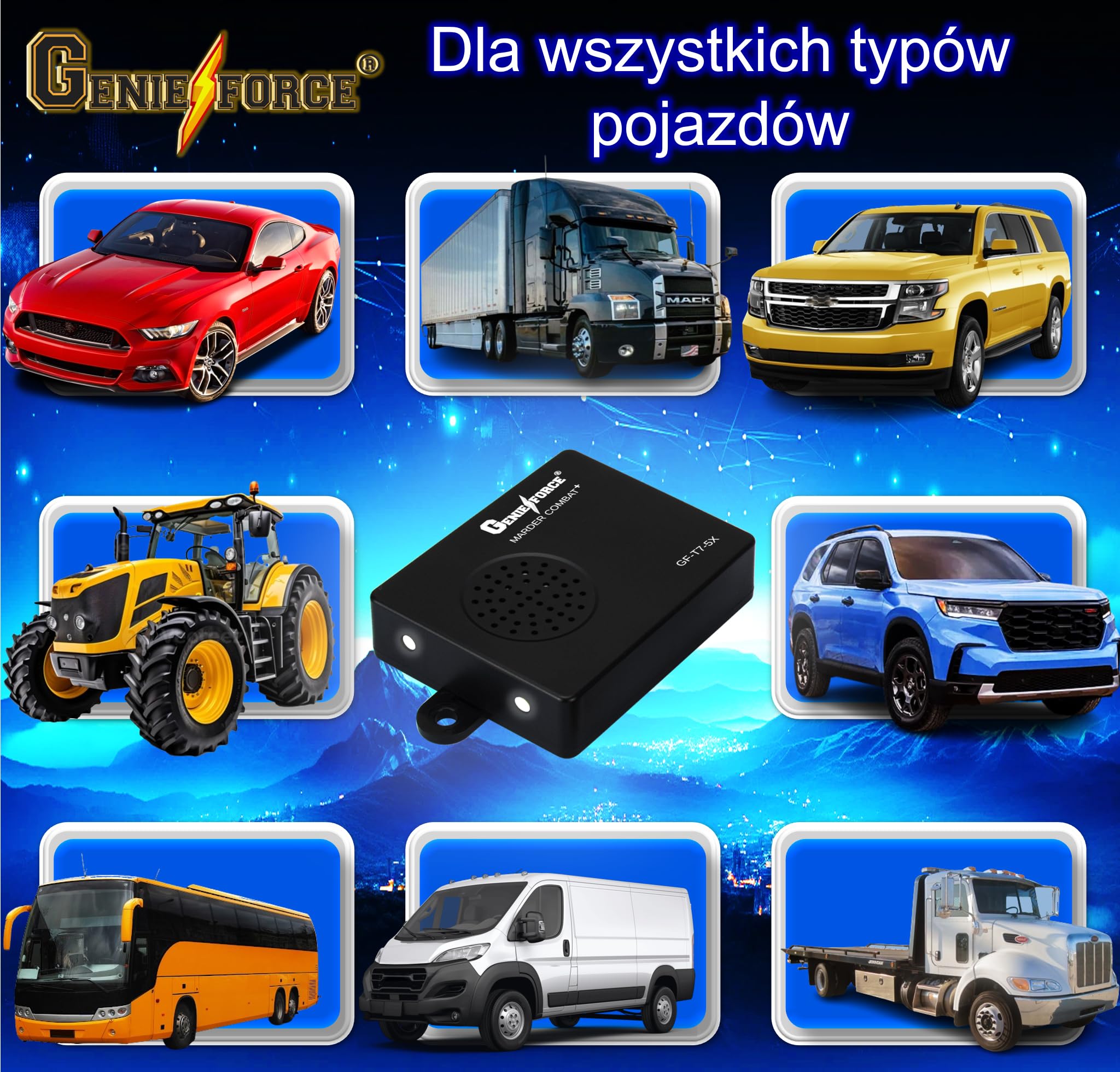 Genieforce® odstraszacz kun, urządzenie ultradźwiękowe do samochodów, łatwy montaż, wodoszczelny, przyłącze akumulatora samochodowego, GF-T7-5X