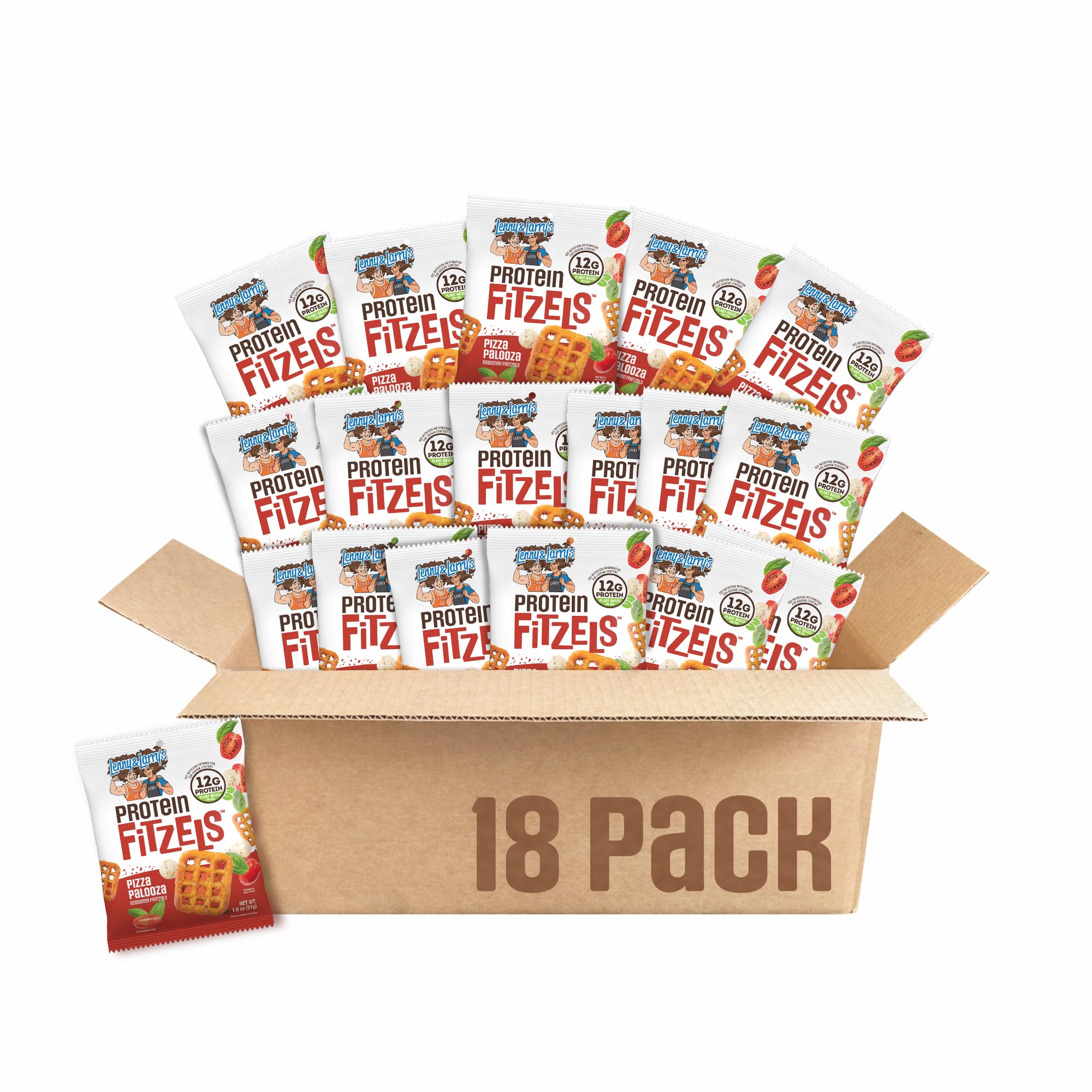 Lenny & Larry's FITZELS Pizza Palooza Protein Pretzels 12g 18 Pack | Vegan FITZELS Protein Pretzels with 12g Plant Protein, Savory Pizza Flavor, Crunchy Texture & Convenient 18 Pack