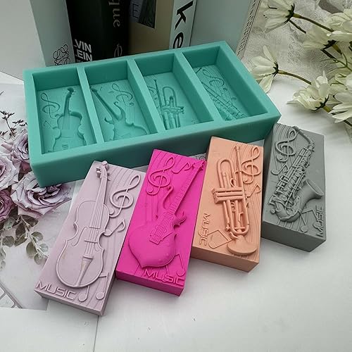 Miniatura 3 de Molde de jabón de silicona musical de 4 cavidades, cera perfumada, resina de yeso, manualidades, molde de silicona, guitarra, bajo, trompeta,