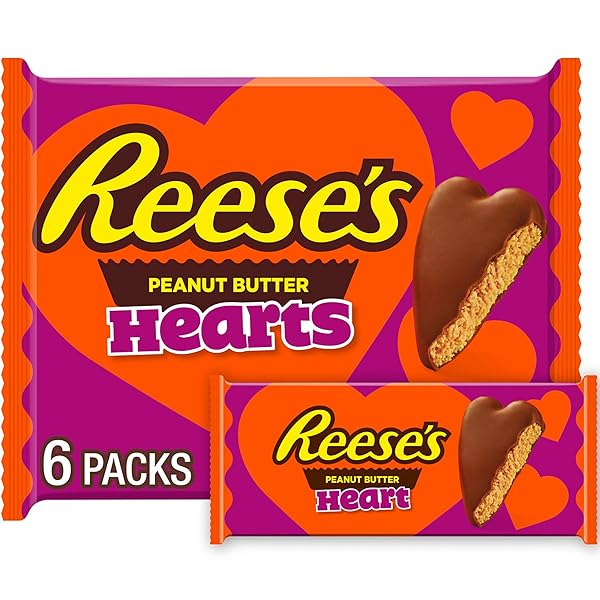 Reese's Milk Chocolate Peanut Butter Hearts, Valentine's Candy Packs, 1.2 oz (6 Count) (Pack of 2)