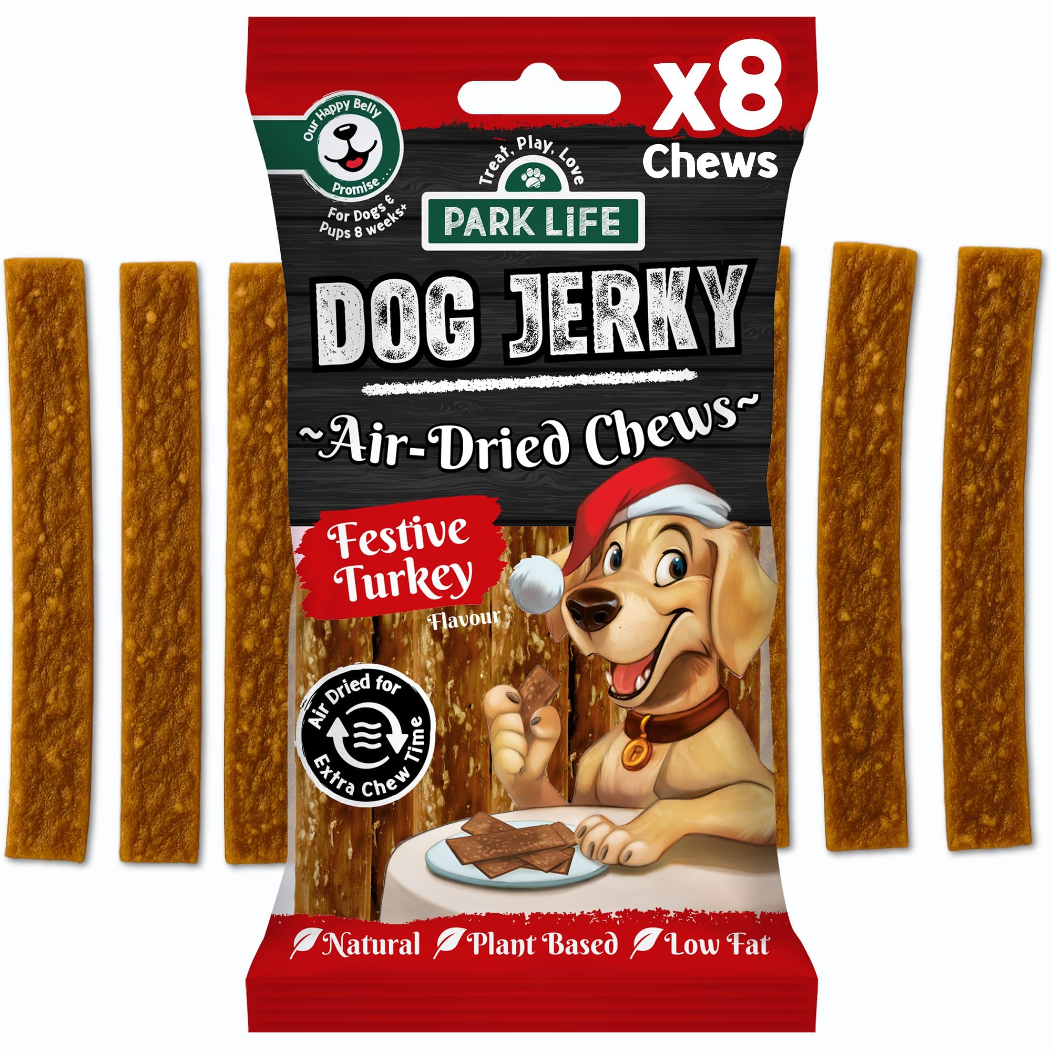 PARK LiFE Jerky Festive Turkey Flavour, Dog Treat, Puppy Training Snack, 70g (8 Strips)
