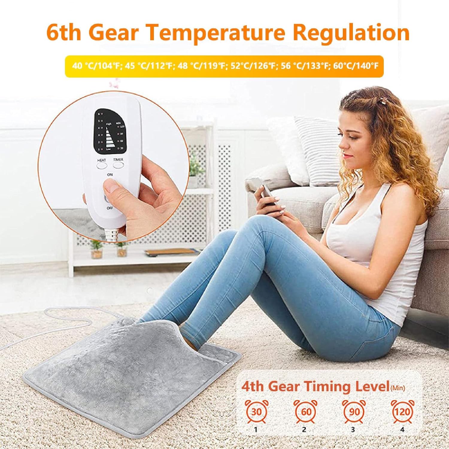 Electric Heated Foot Warmer for Men and Women, Hot Cover Pad for Feet Hands Legs Back WAIS Body Pain Relief, 6 Temperature Level and 4 Timer, Winter Gift/376(UK Plug)