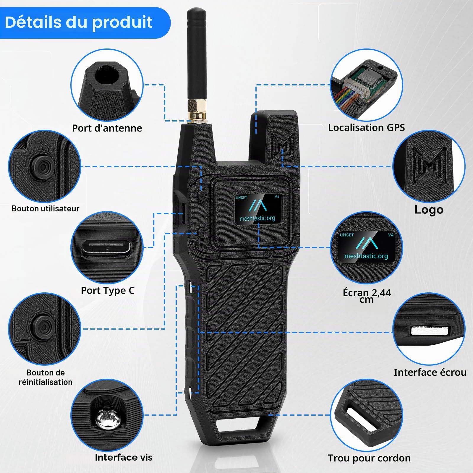 Lot de 2 cartes de développement ESP32 LoRa V4 + version GPS + batterie 3000 mAh + étui de transport ESP32-S3R2 SX1262 avec antenne 915 MHz WiFi Bluetooth 0,96" OLED LoRa V4 pour appareils Ar duino