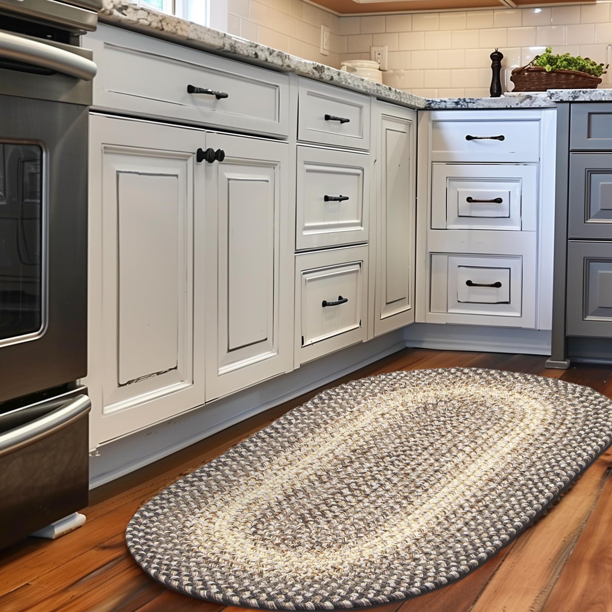 Super Area Rugs Braided Rugs Farmhouse Kitchen Rug - Ridgewood Braided Rug for Living Room - Reversible - Indoor/Outdoor - Made in USA - Brown Velvet/