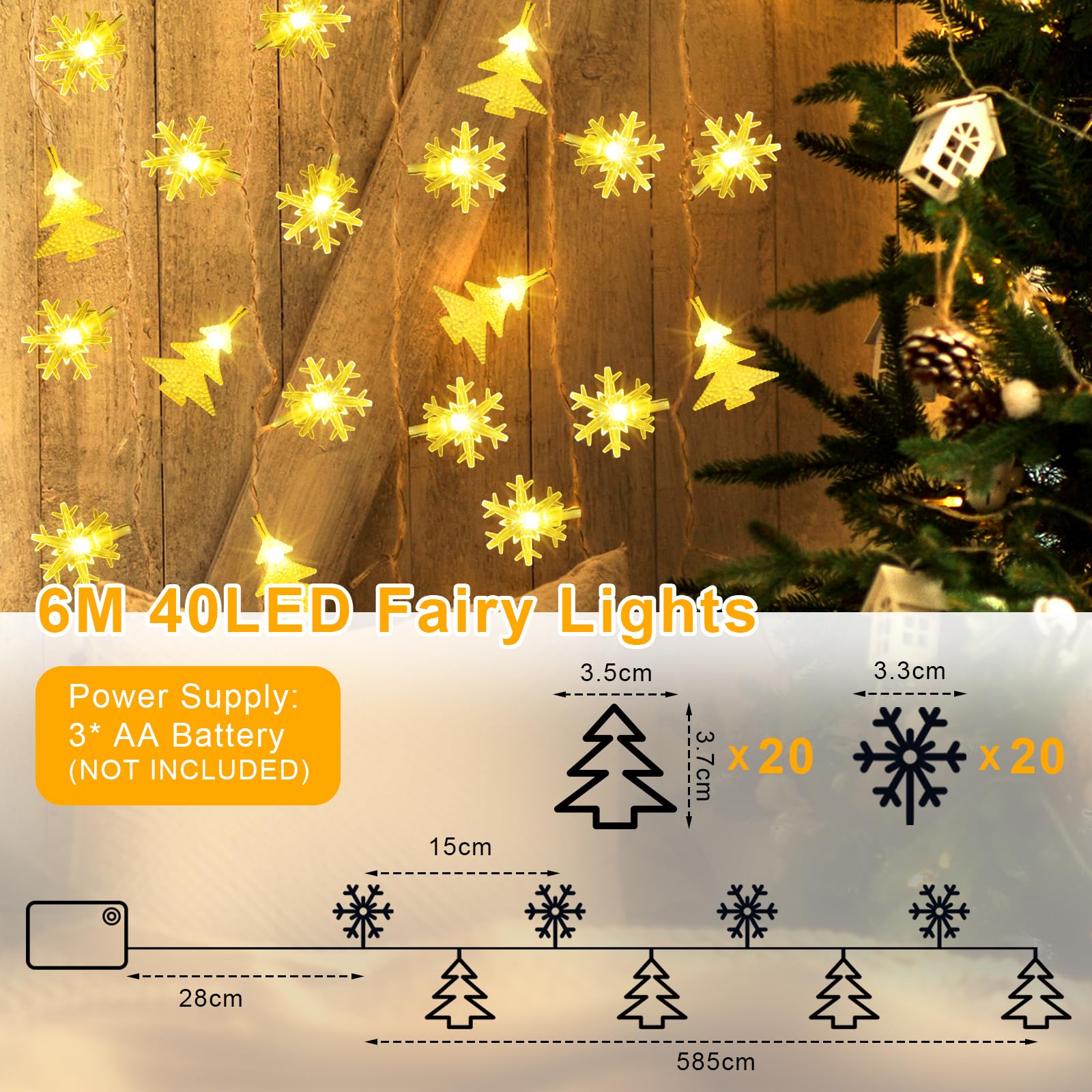 Lumières De Noël Interieur Exterieur, 6M 40LED Flocon De Neige Guirlande Lumineuse Noël à Pile Étanche Décoration Noël Exterieur Interieur Jardin Terrasse Chambre Fenetre Déco Noël Exterieur