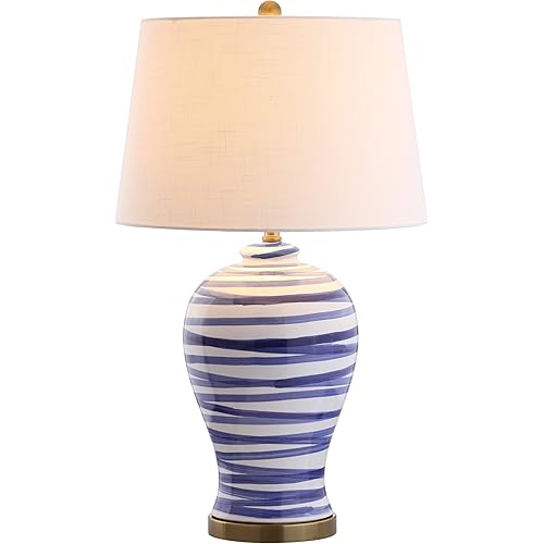 JONATHAN Y JYL3016A Joelie 29" Ceramic LED Table Lamp Coastal Traditional Bedside Desk Nightstand Lamp for Bedroom Living Room Office College Bookcase LED Bulb Included, Blue/White