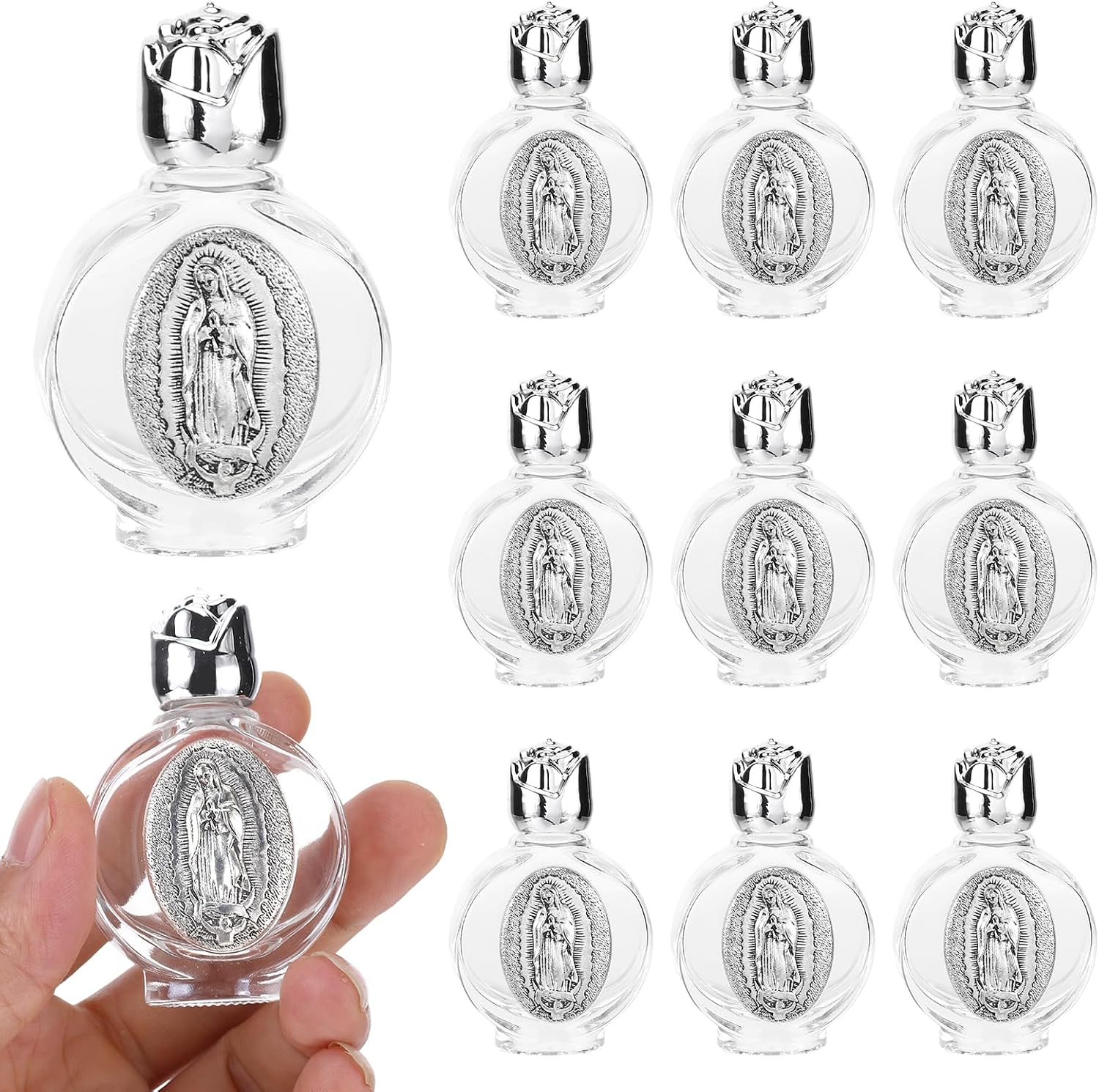 12 Pcs Glass Holy Water Bottles, Decorative 0.5 Floz Holy Water Container Embossed Portable Glass Travel Bottles Jesus Refillable Catholic Girl Communion Church Gifts for Home Wedding Baptism Favors