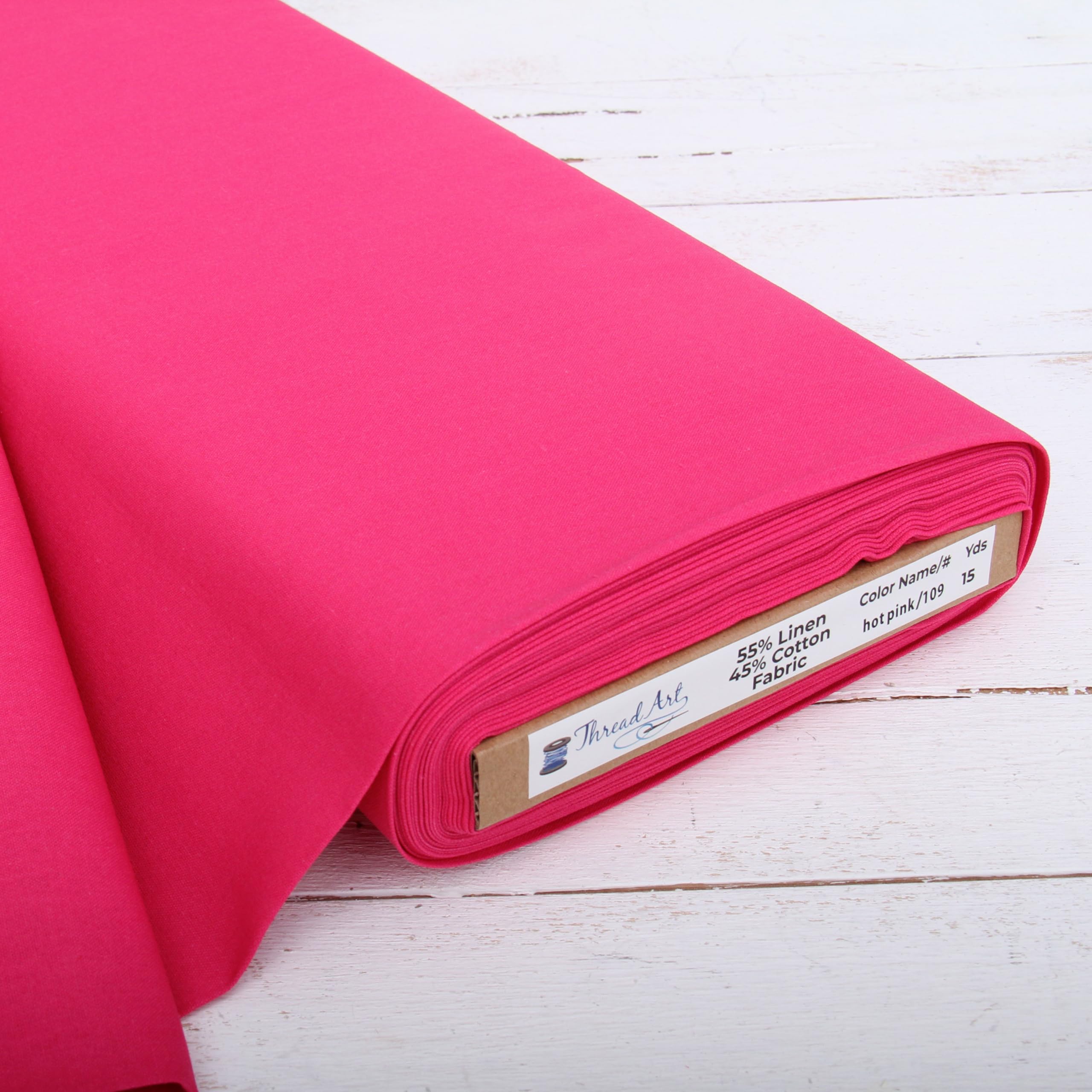 3 Yard Cut of Threadart Linen Fabric - Premium Cotton Linen Fabric for Embroidery, Cross Stitch, Apparel, Canvas, Home Décor- 55" Width - Hot Pink