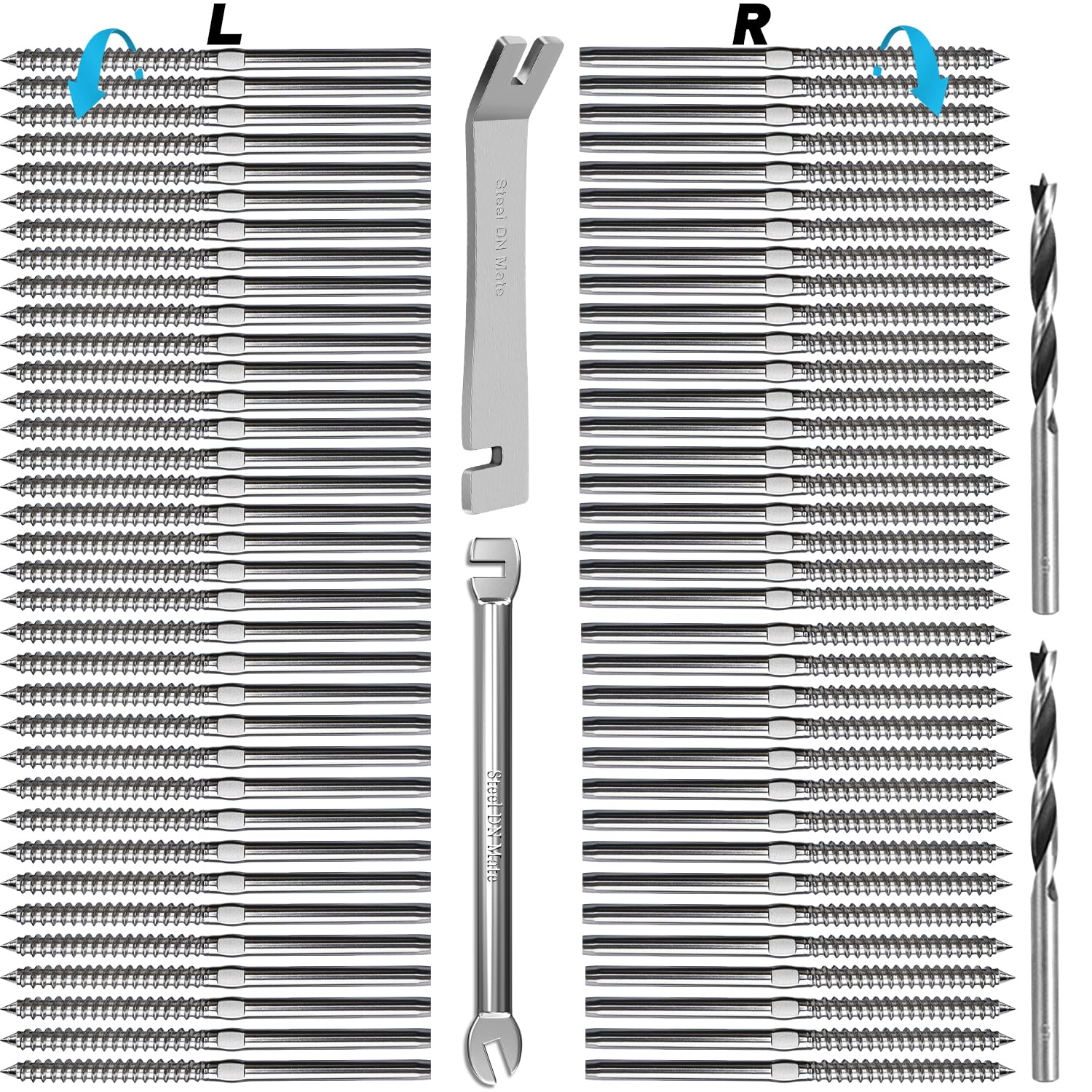 Steel DN Mate 70 Pack T316 Stainless Steel Right&Left Handed Thread Swage Lag Screws for Wood Post of 1/8" Steel Cable Railing Kit, Cable Railing Hardware, DIY Wood Baluster, Wrench Included DM35