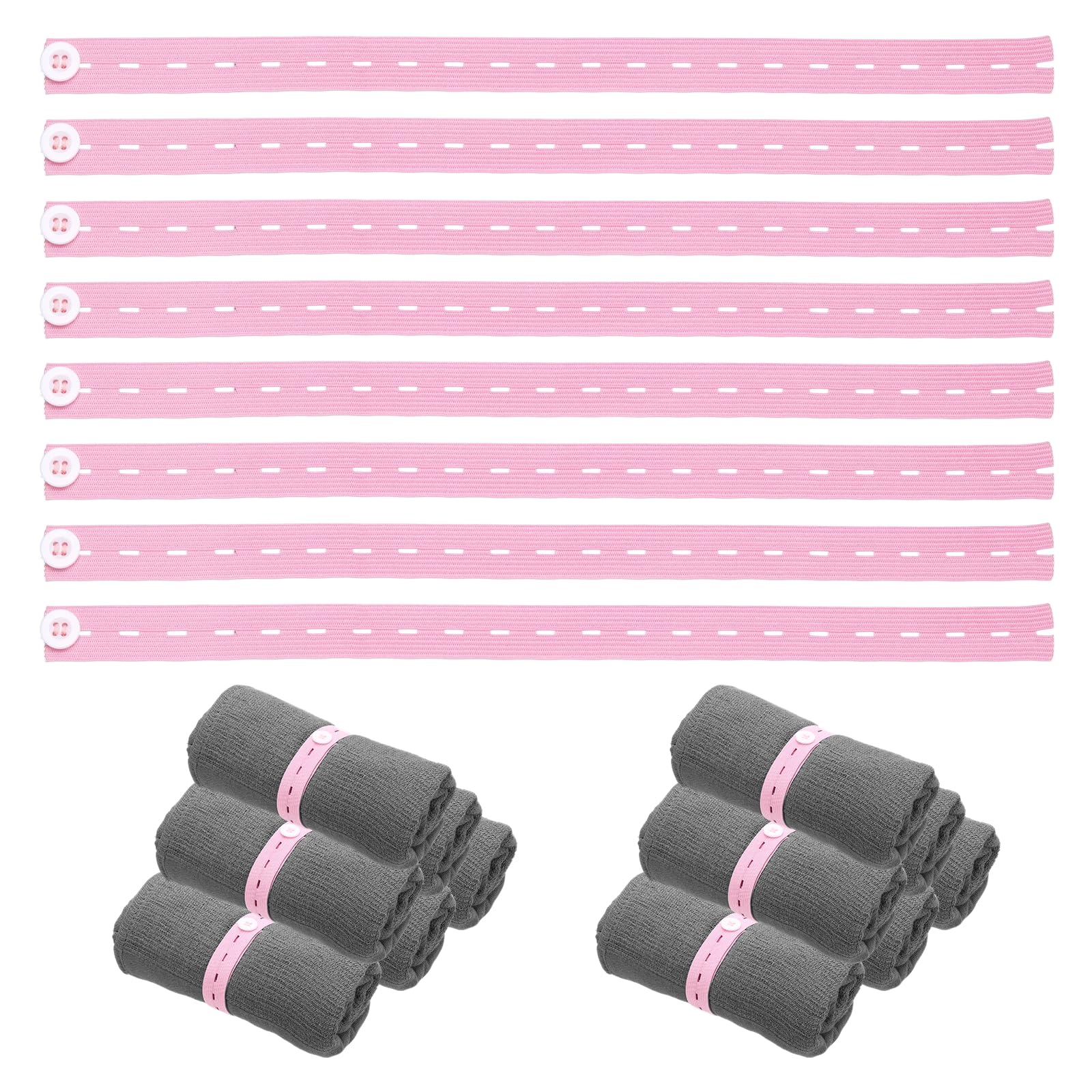 sourcing map 25Pcs Roll-up Clothes Storage Elastic Band, Adjustable Clothing Storage Strap with Button Travel Luggage Space Saver for Drawer Closet Bedsheet Towel Pants, Pink