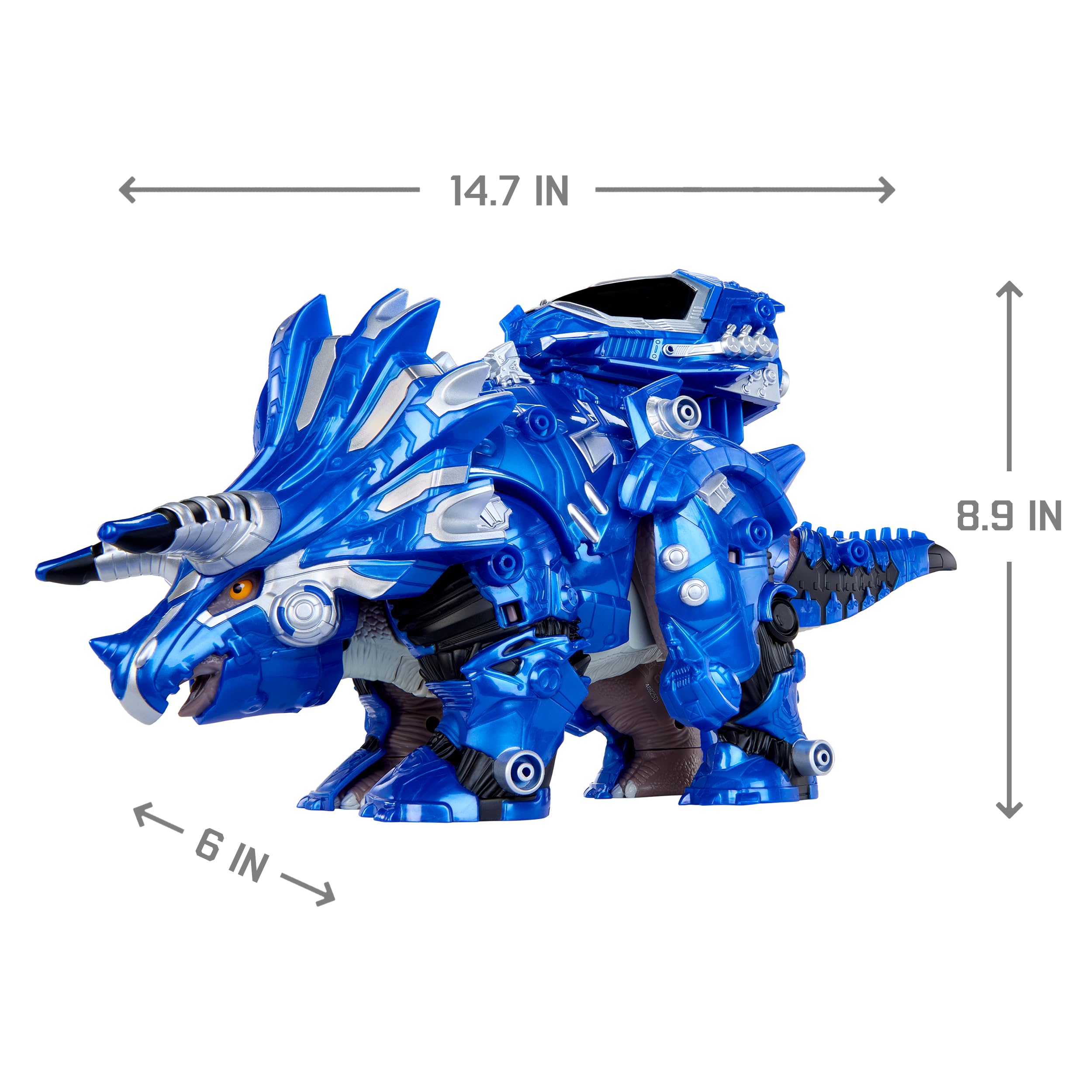 Armor-Up Triceratops dinosauro Cobalt - Action figure, 7 pezzi di armatura rimovibili con azione “morso” attivata dalla coda, adatto a bambini dai 6 anni in su