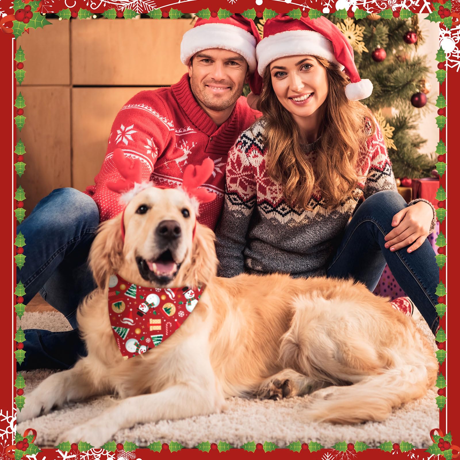 Sumind Lot de 50 bandanas de Noël pour chien en vrac, bandanas rouges et verts pour chiens, écharpes triangulaires avec motifs de Noël pour animaux de compagnie, accessoires photo (65,6 x 45,7 x 45,7